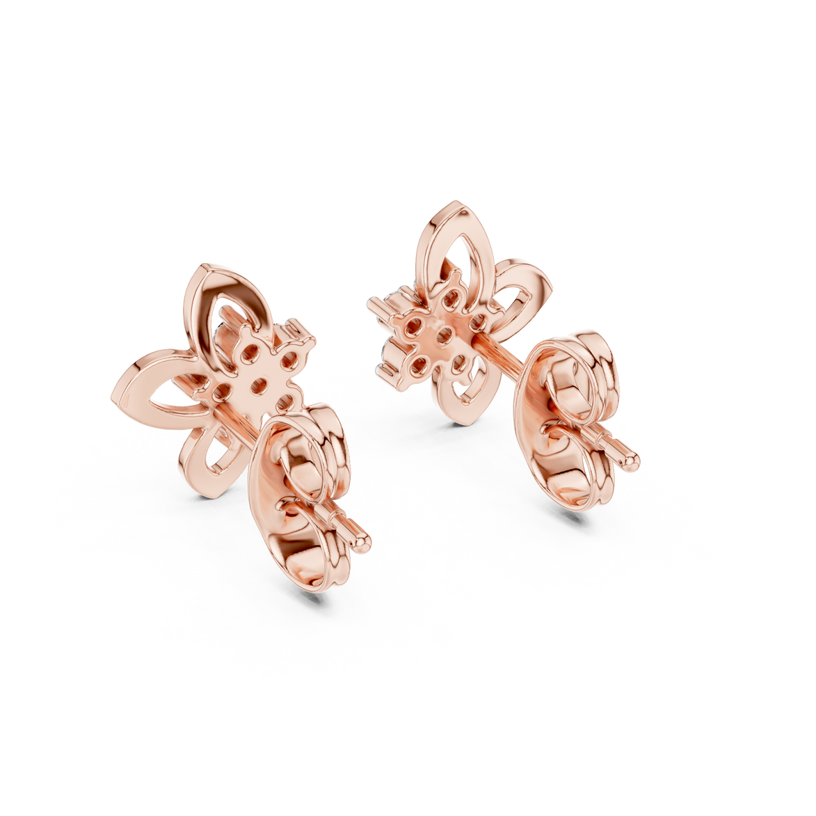 Floral diamond stud earrings in gold with round lab grown diamonds