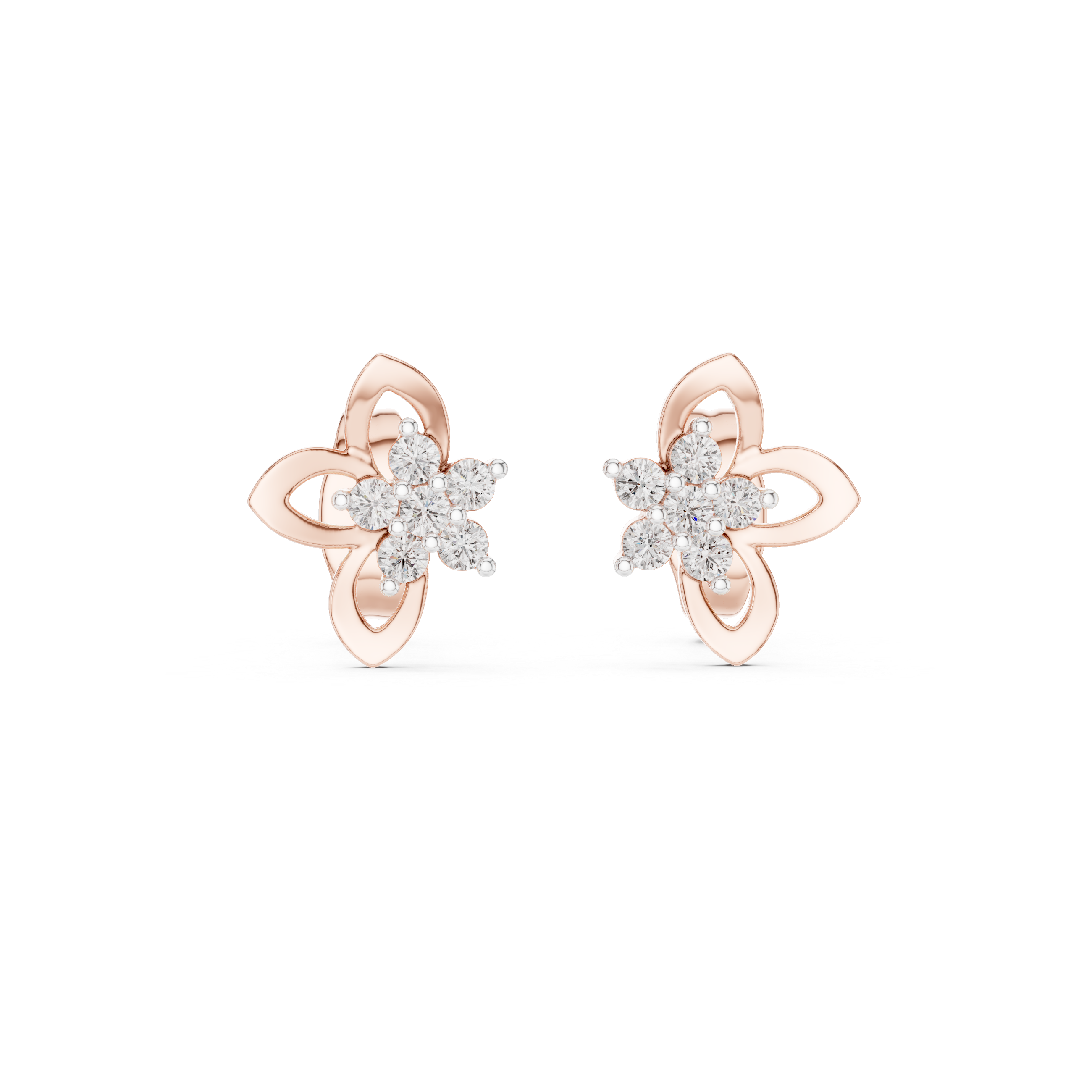 Floral diamond stud earrings in gold with round lab grown diamonds