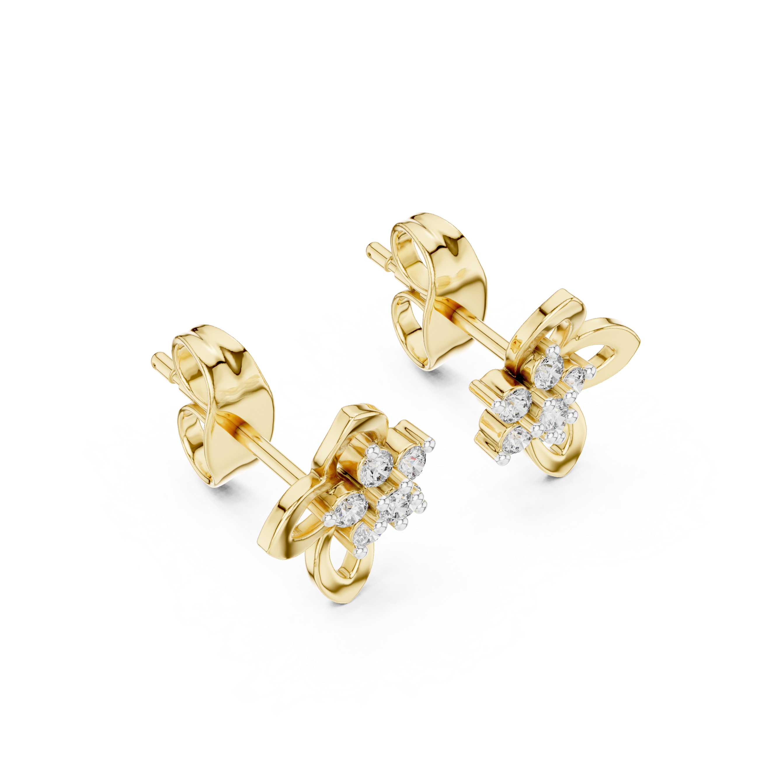 Floral diamond stud earrings in gold with round lab grown diamonds