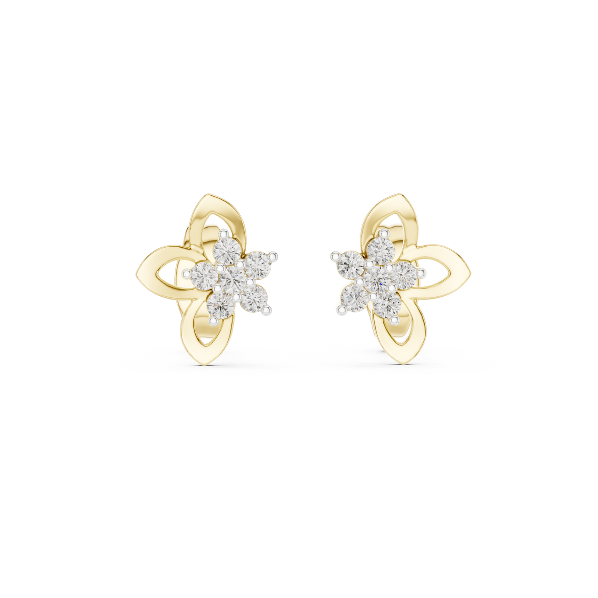 Floral diamond stud earrings in gold with round lab grown diamonds
