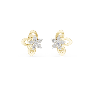 Front view of Blooming Elegance diamond flower stud earrings in yellow gold.