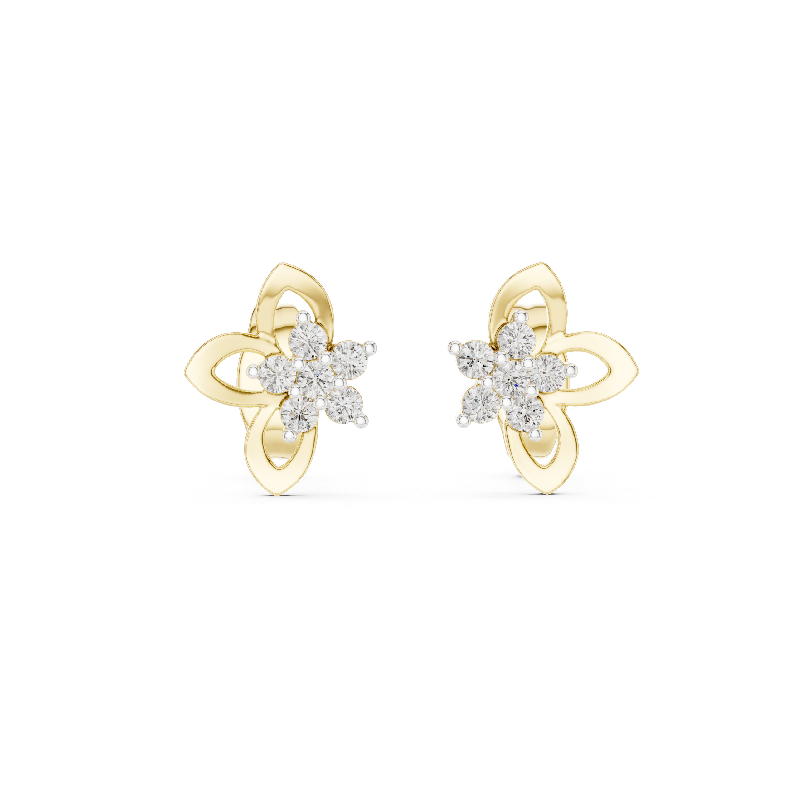 Floral diamond stud earrings in gold with round lab grown diamonds