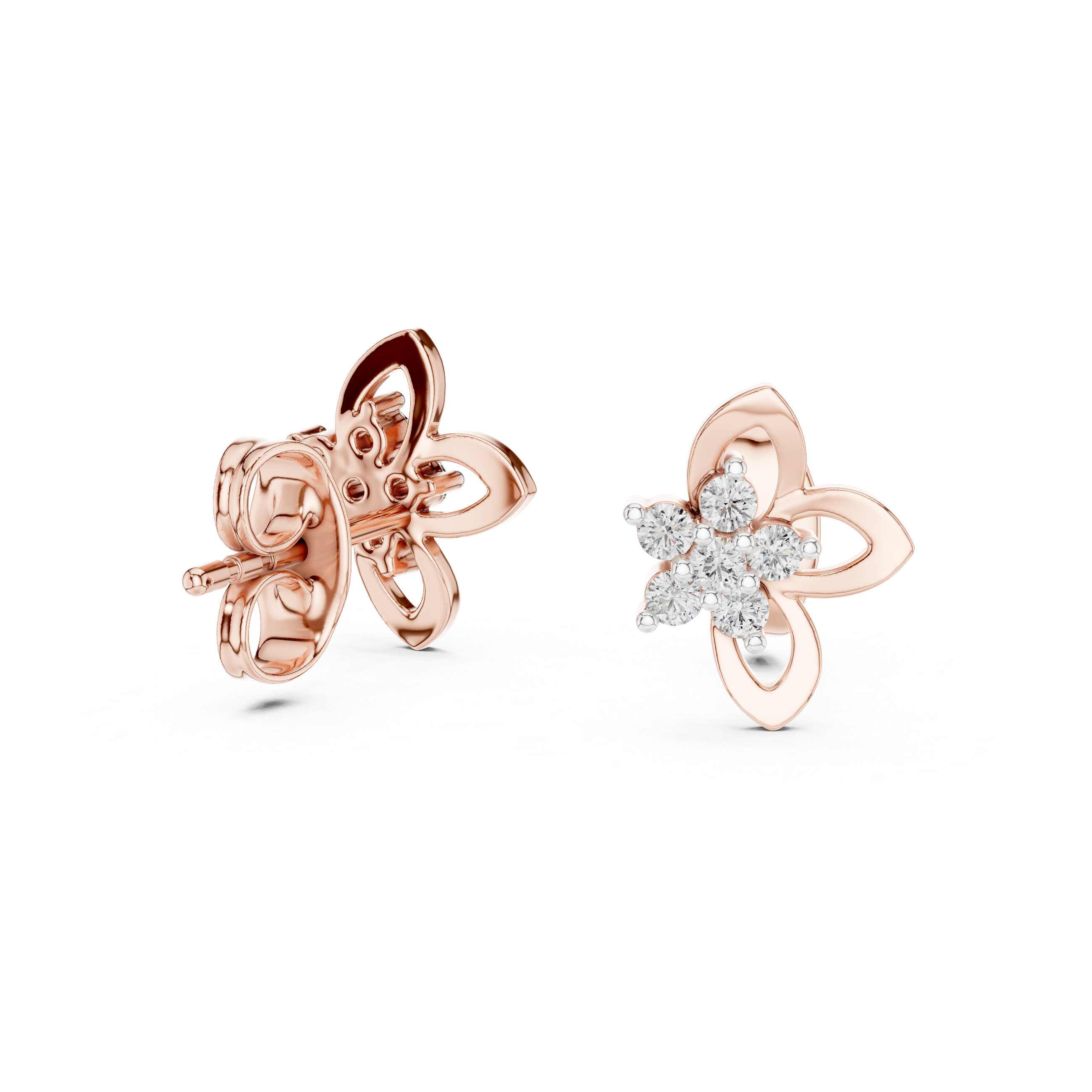 Floral diamond stud earrings in gold with round lab grown diamonds