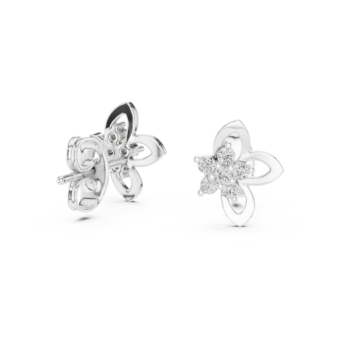 Floral diamond stud earrings in gold with round lab grown diamonds