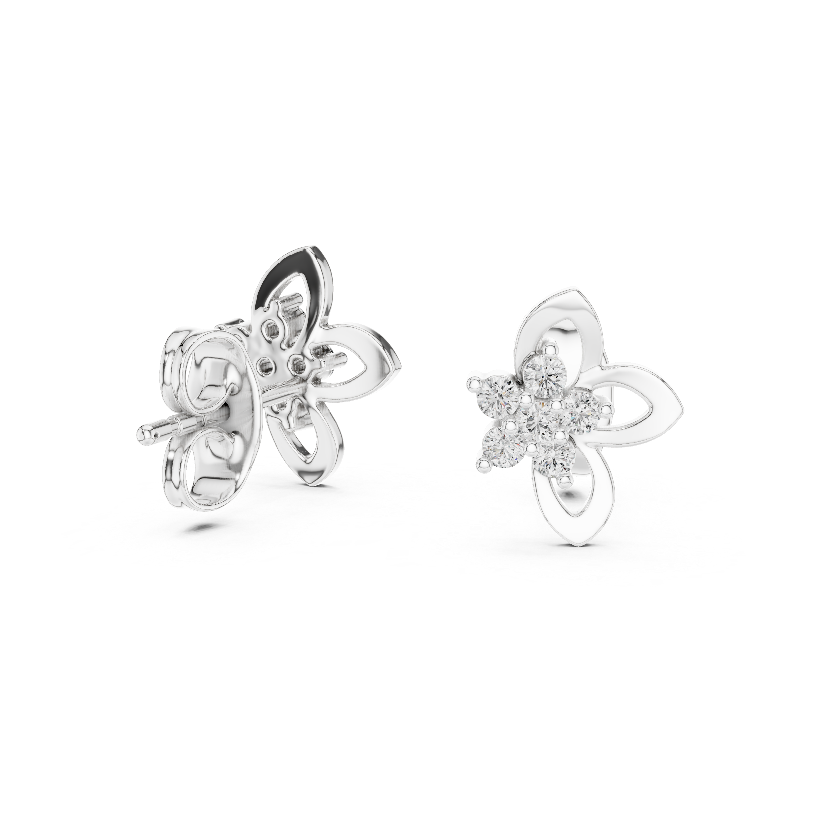 Floral diamond stud earrings in gold with round lab grown diamonds