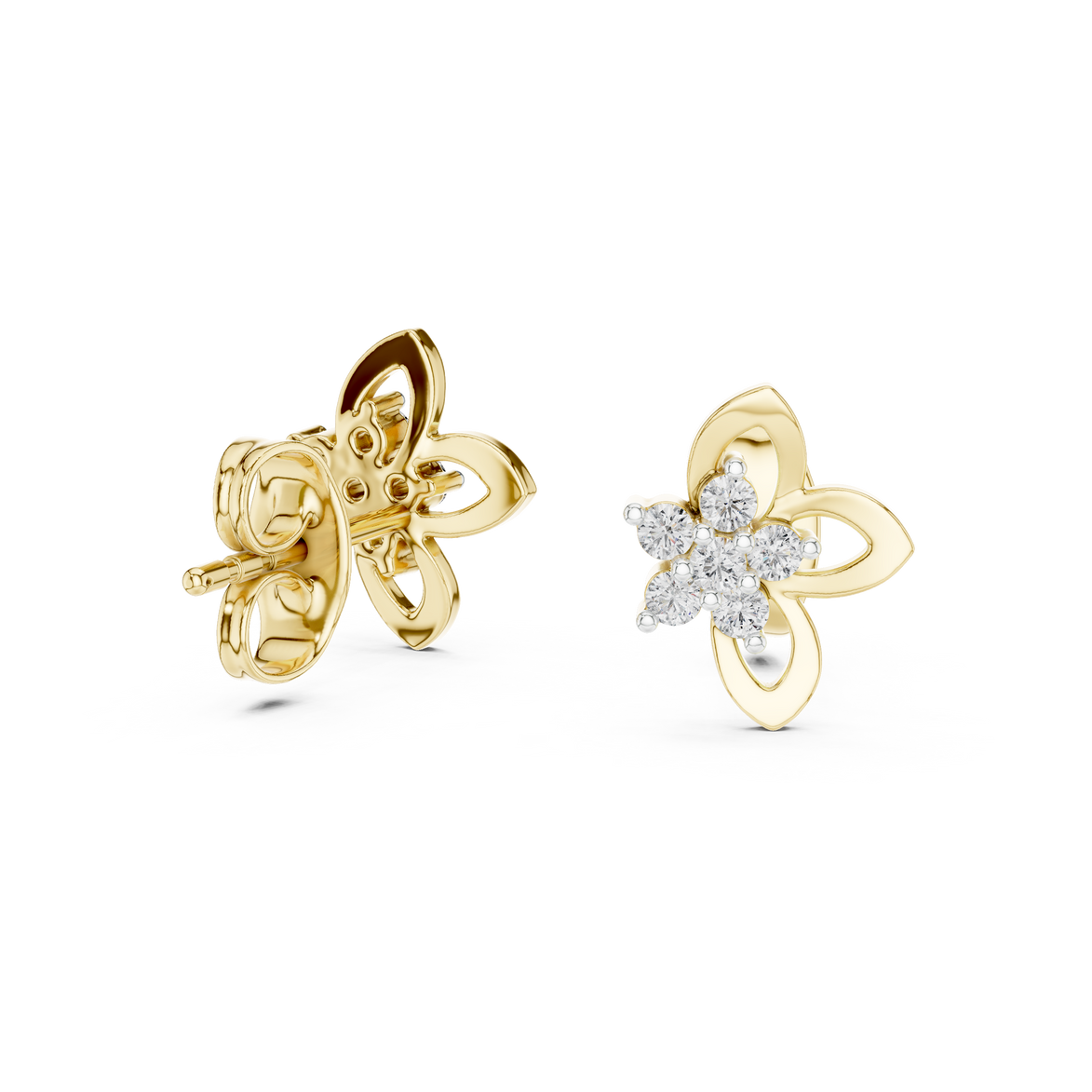 Floral diamond stud earrings in gold with round lab grown diamonds
