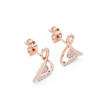 Side profile of rose gold infinity floral diamond stud earrings.