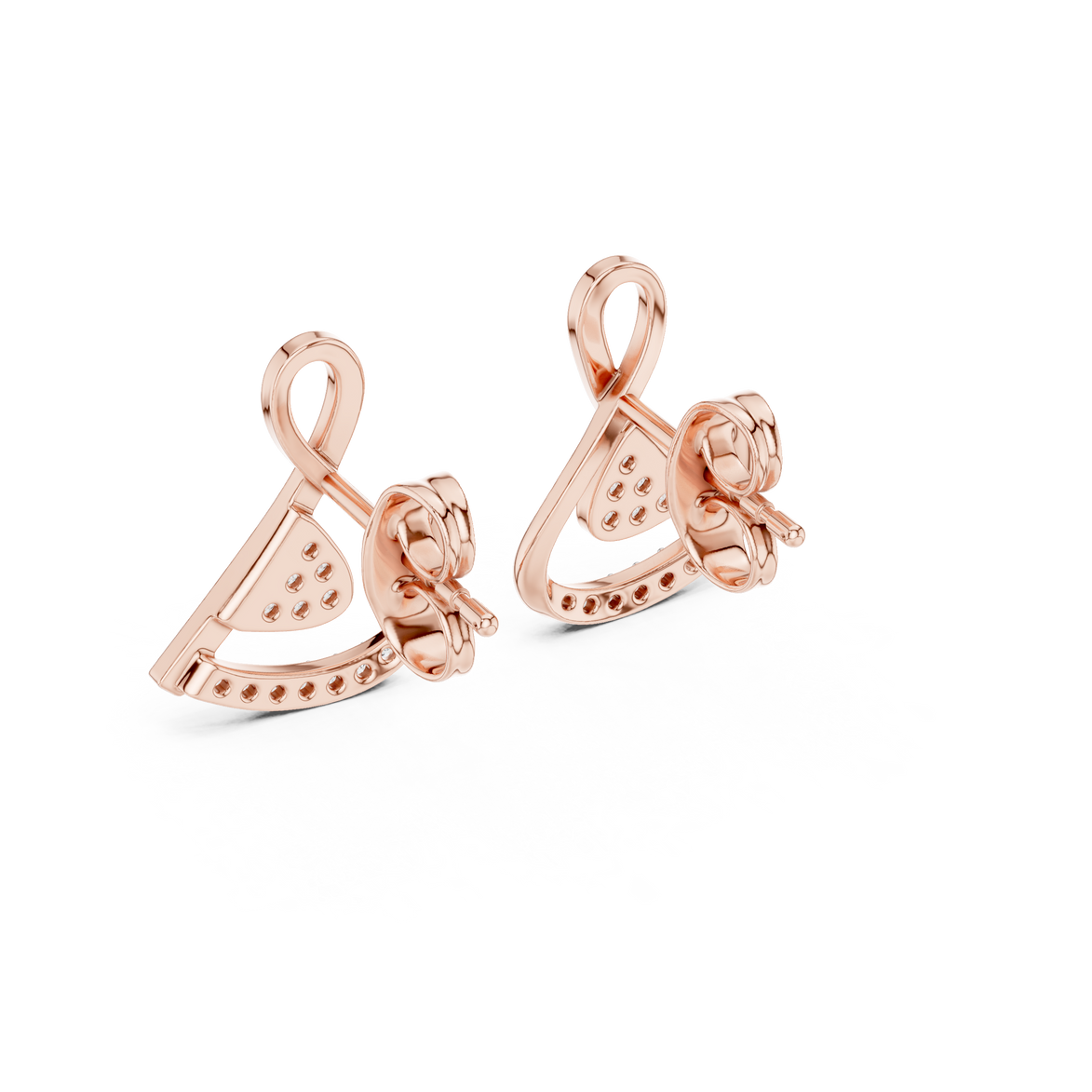 Swirl diamond stud earrings in gold with round lab grown diamonds