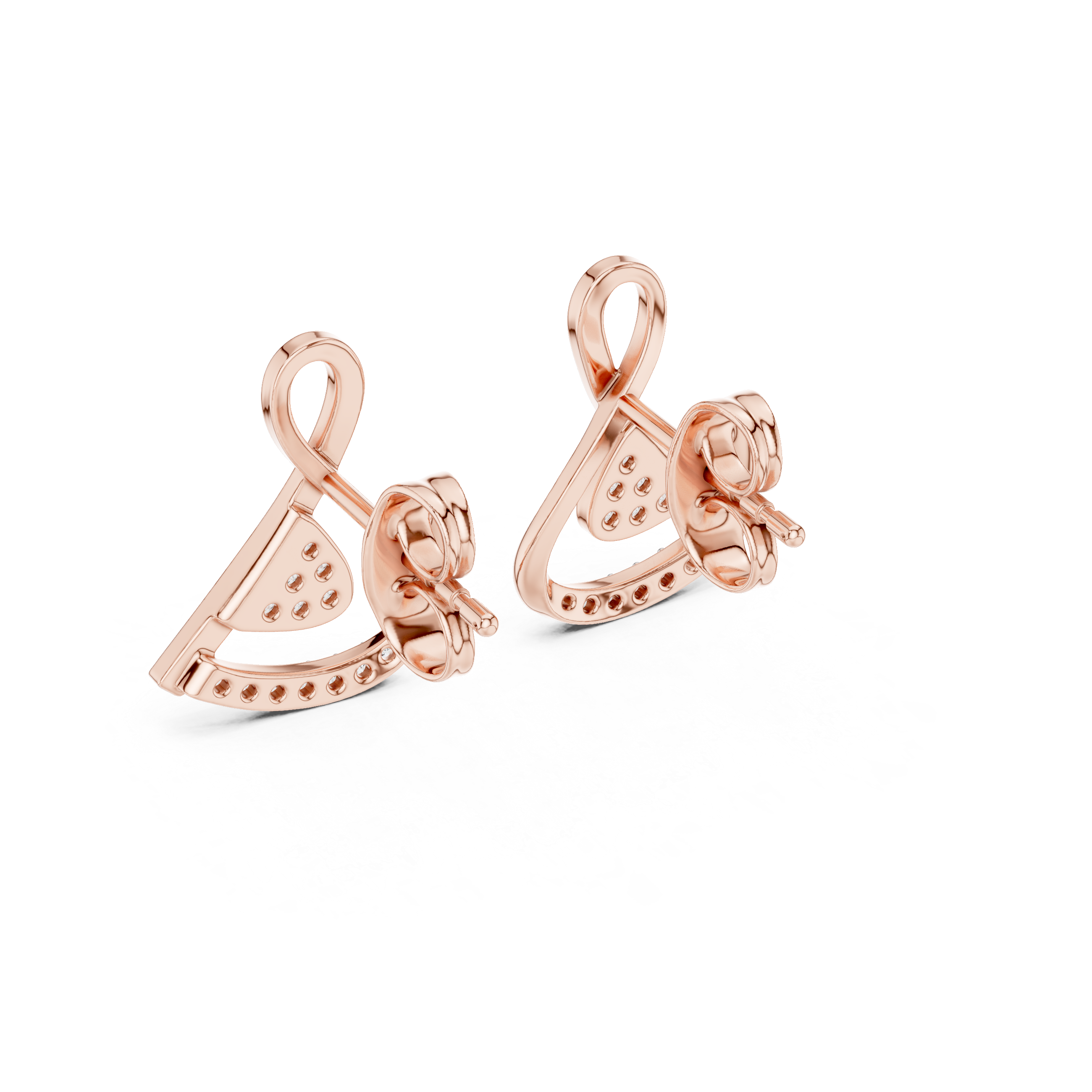 Swirl diamond stud earrings in gold with round lab grown diamonds