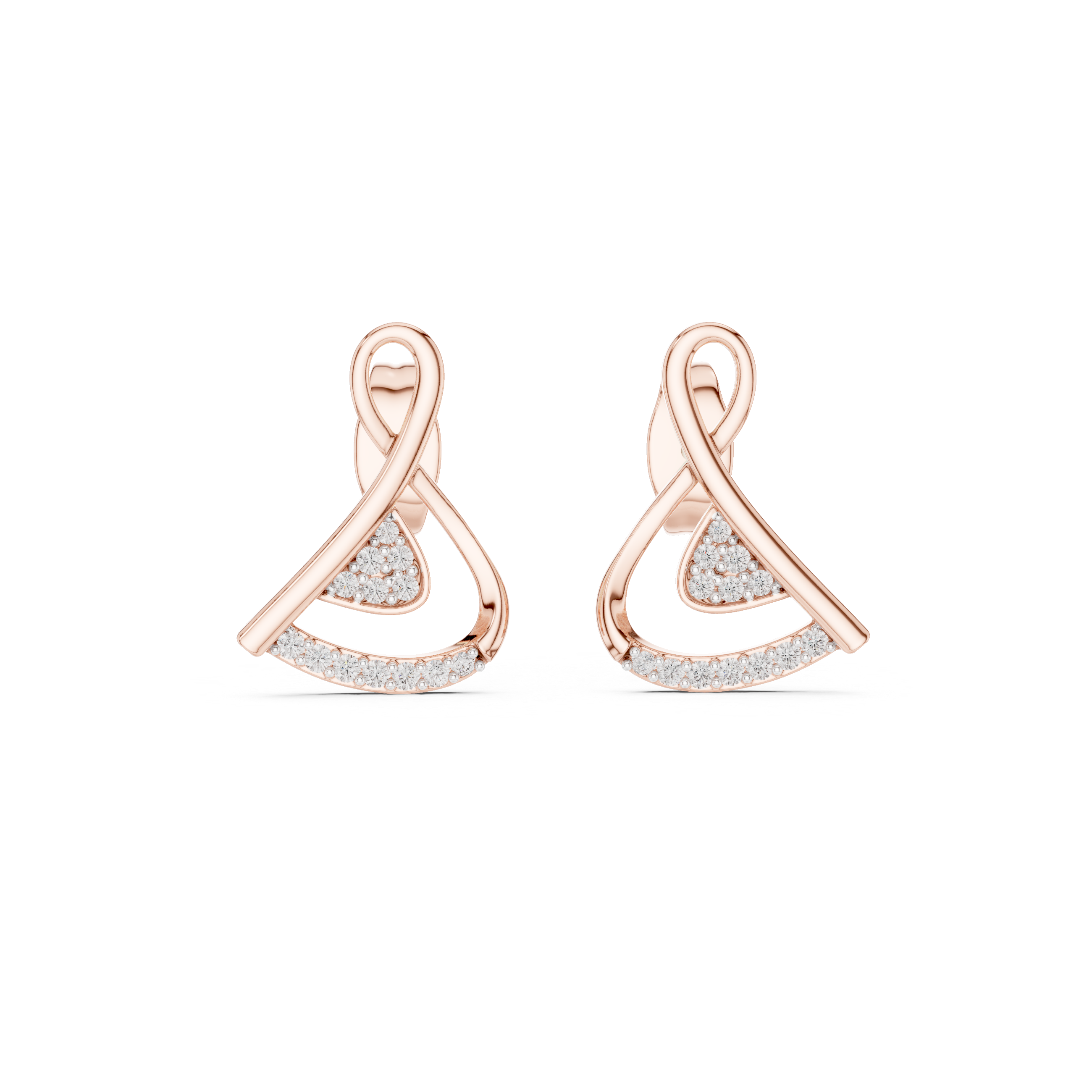 Swirl diamond stud earrings in gold with round lab grown diamonds