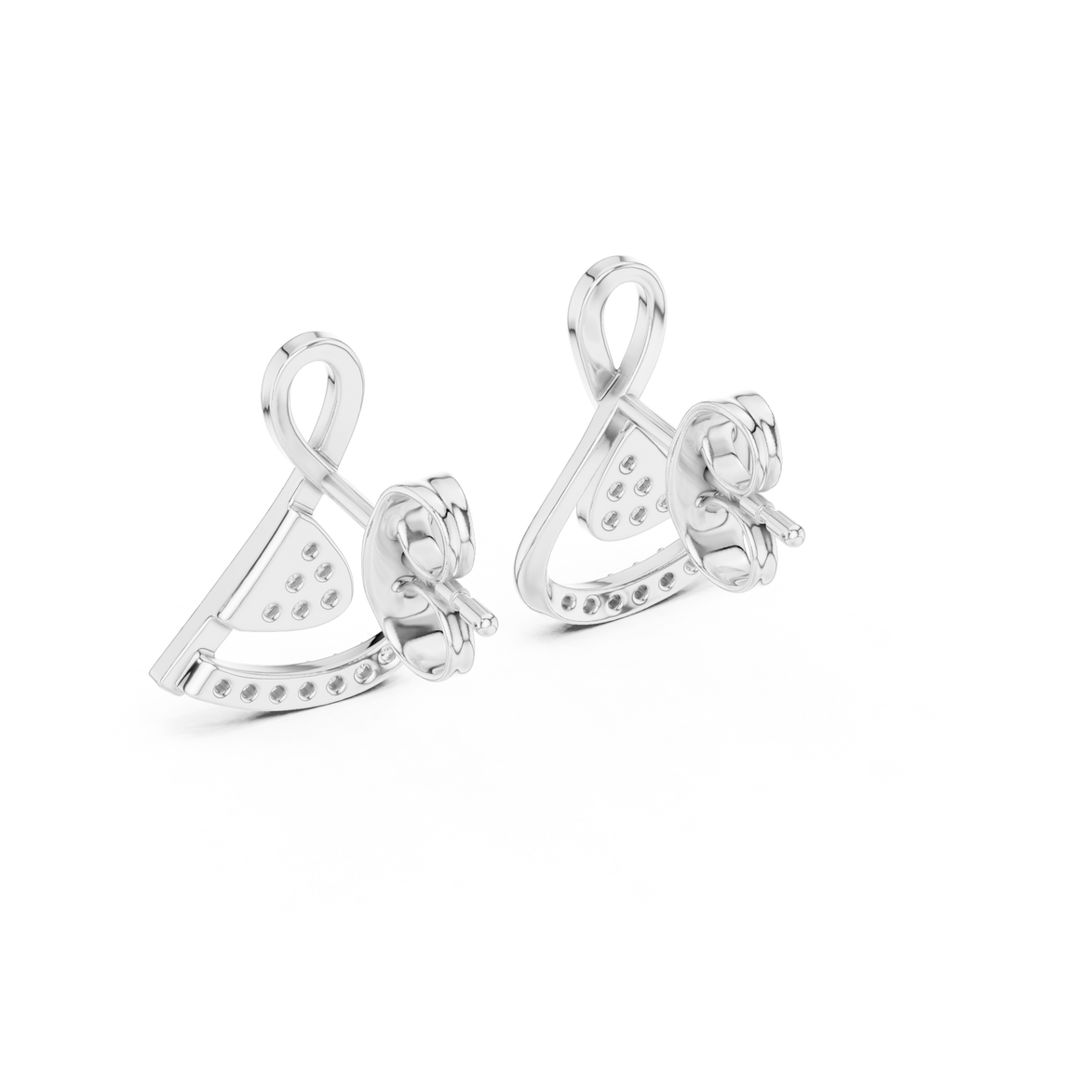 Swirl diamond stud earrings in gold with round lab grown diamonds