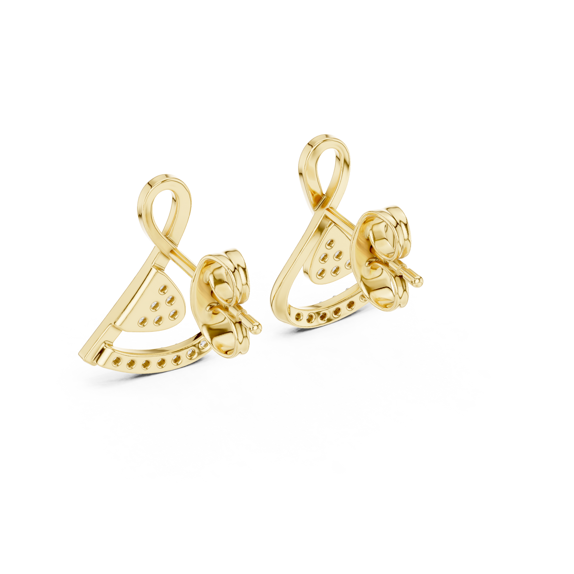 Swirl diamond stud earrings in gold with round lab grown diamonds