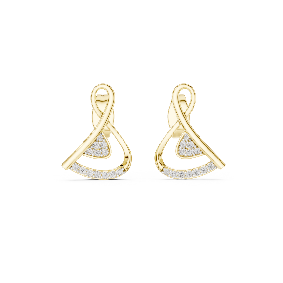 Swirl diamond stud earrings in gold with round lab grown diamonds