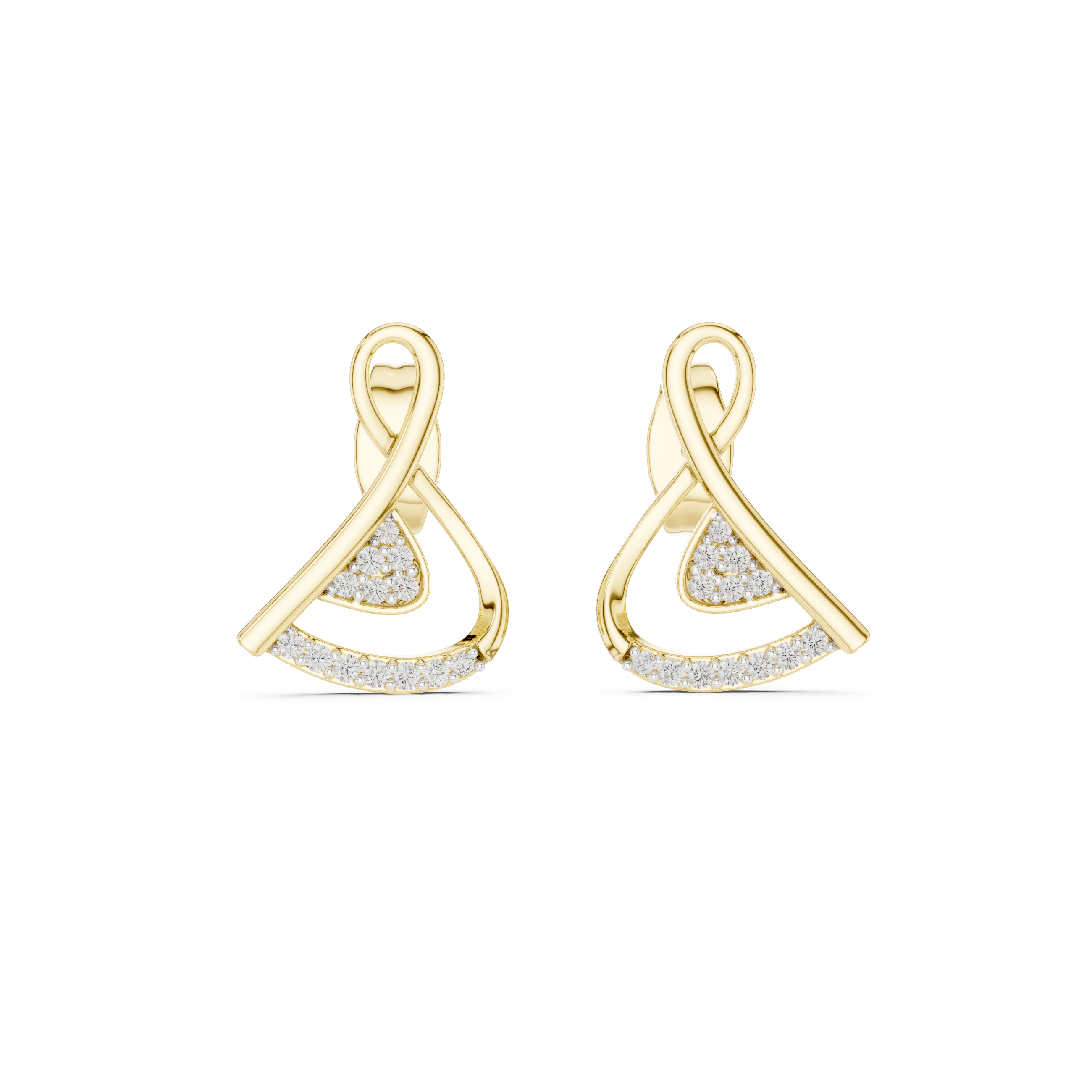 Swirl diamond stud earrings in gold with round lab grown diamonds