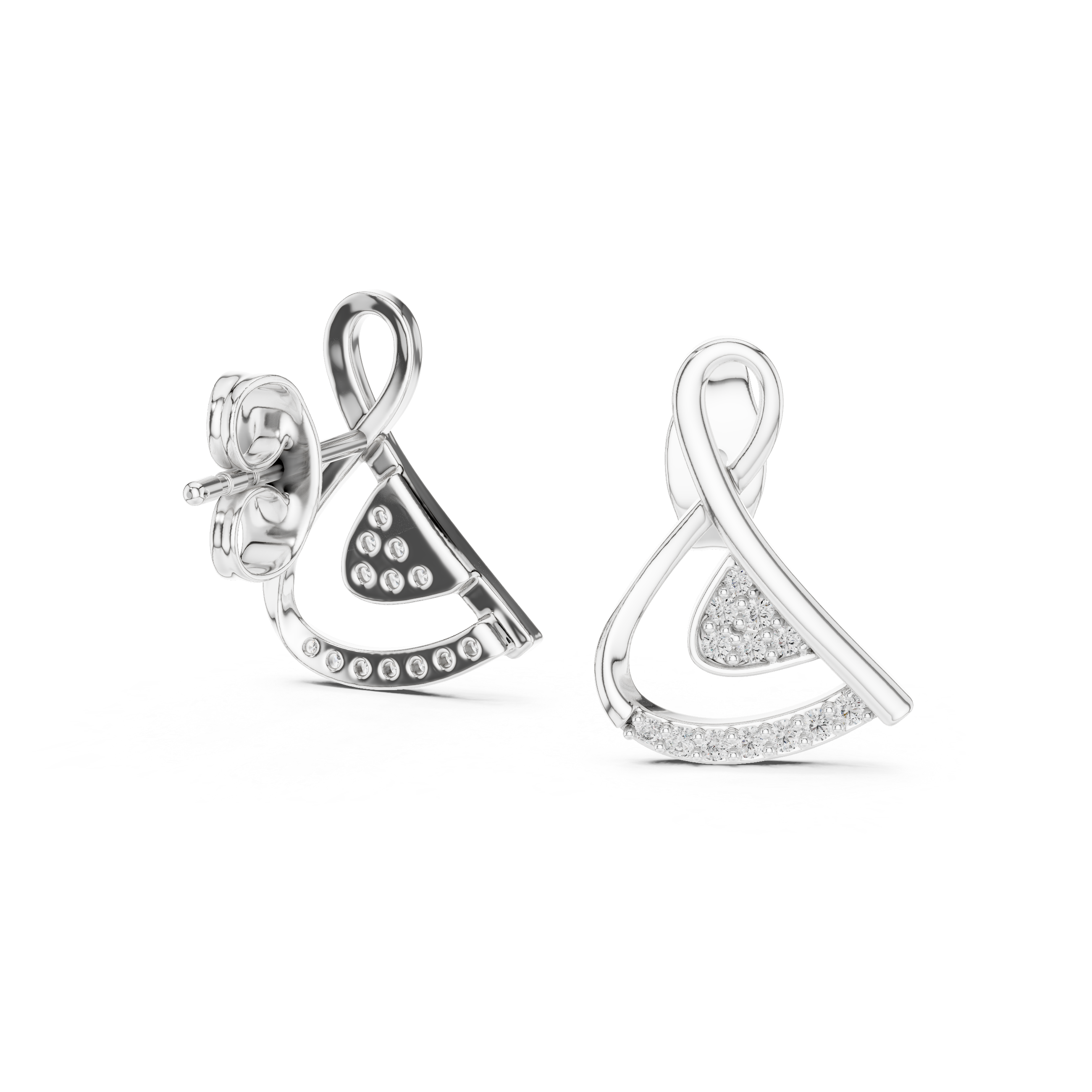Swirl diamond stud earrings in gold with round lab grown diamonds