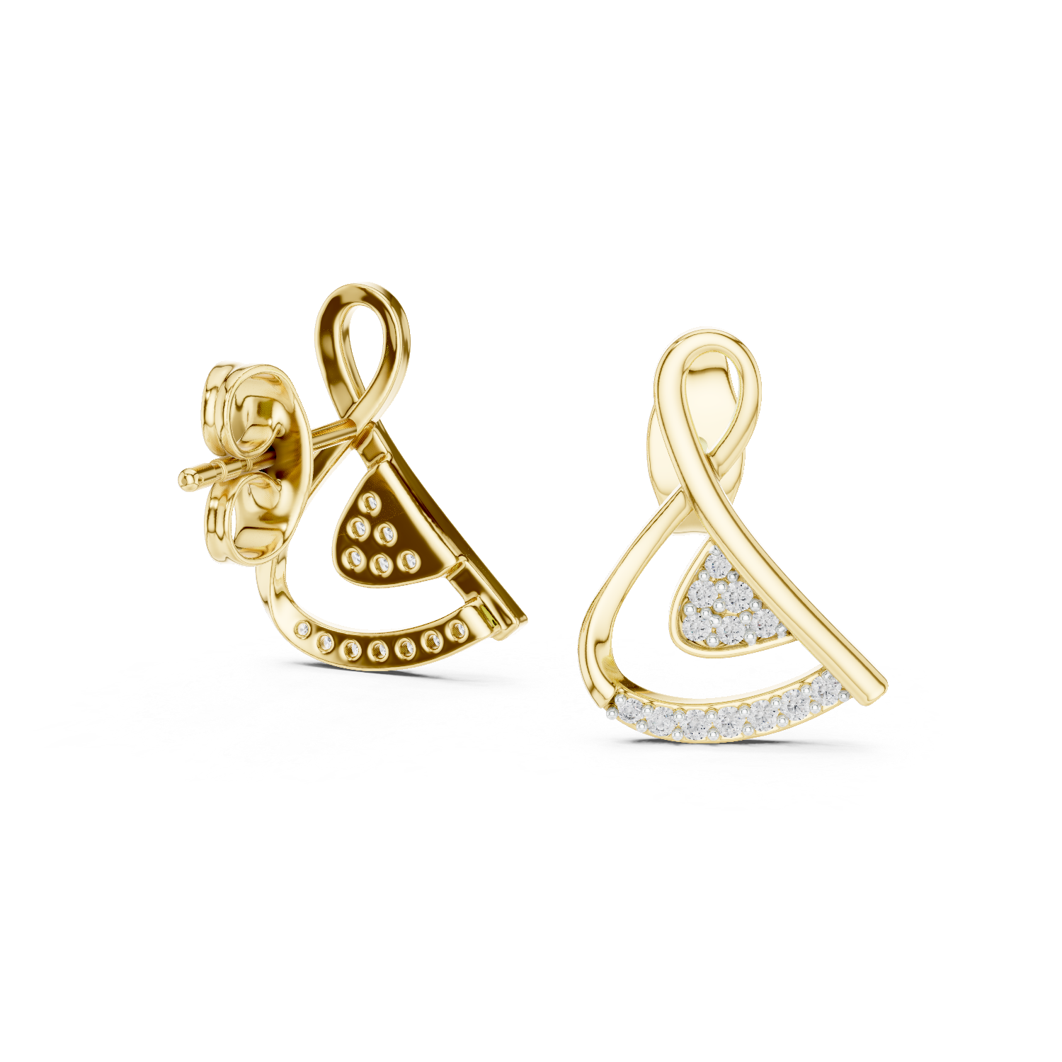 Swirl diamond stud earrings in gold with round lab grown diamonds