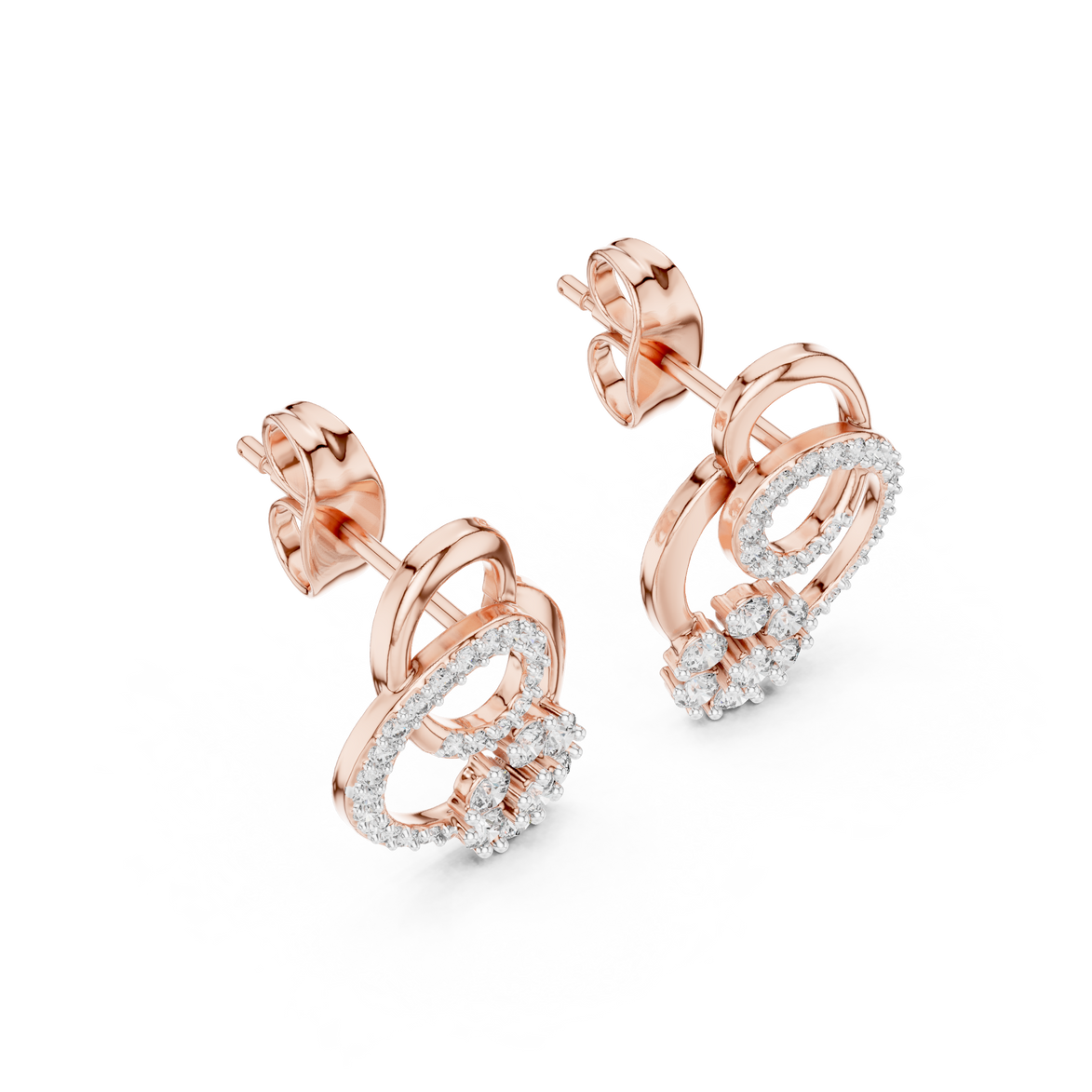 Floral halo diamond stud earrings in gold with round lab grown diamonds