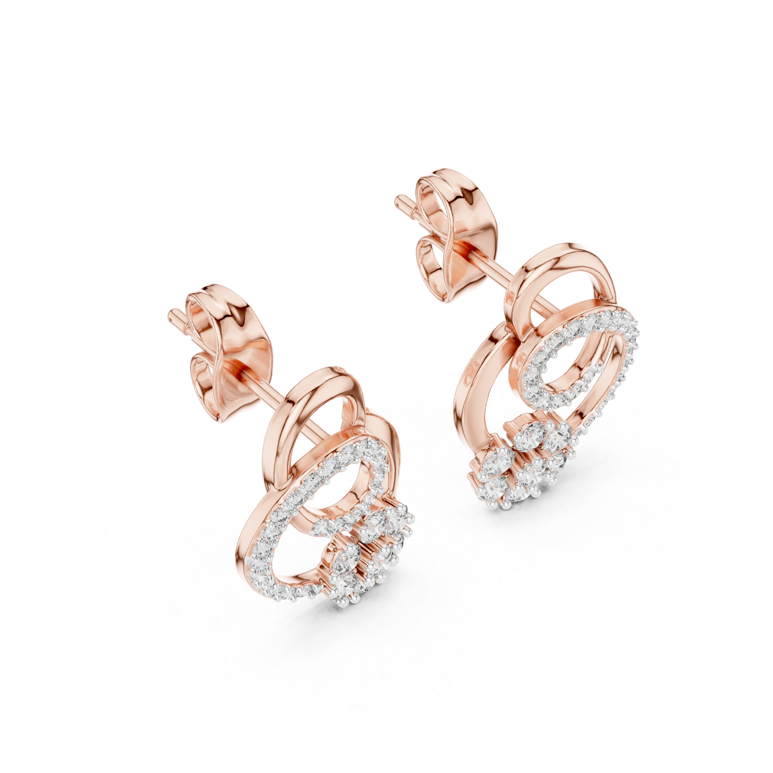 Floral halo diamond stud earrings in gold with round lab grown diamonds