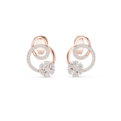 Floral halo diamond stud earrings in gold with round lab grown diamonds