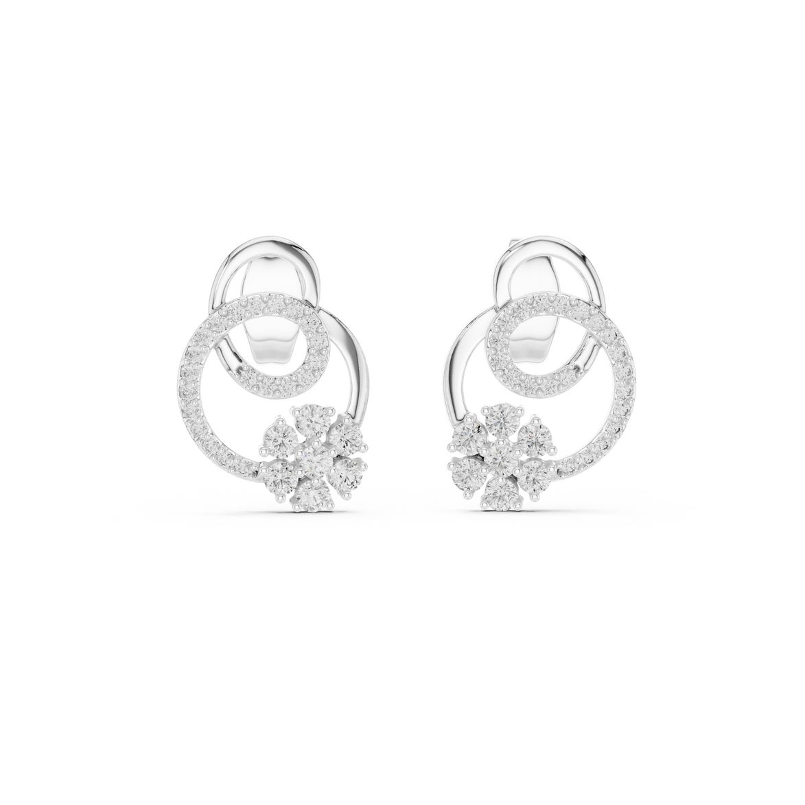 Floral halo diamond stud earrings in gold with round lab grown diamonds