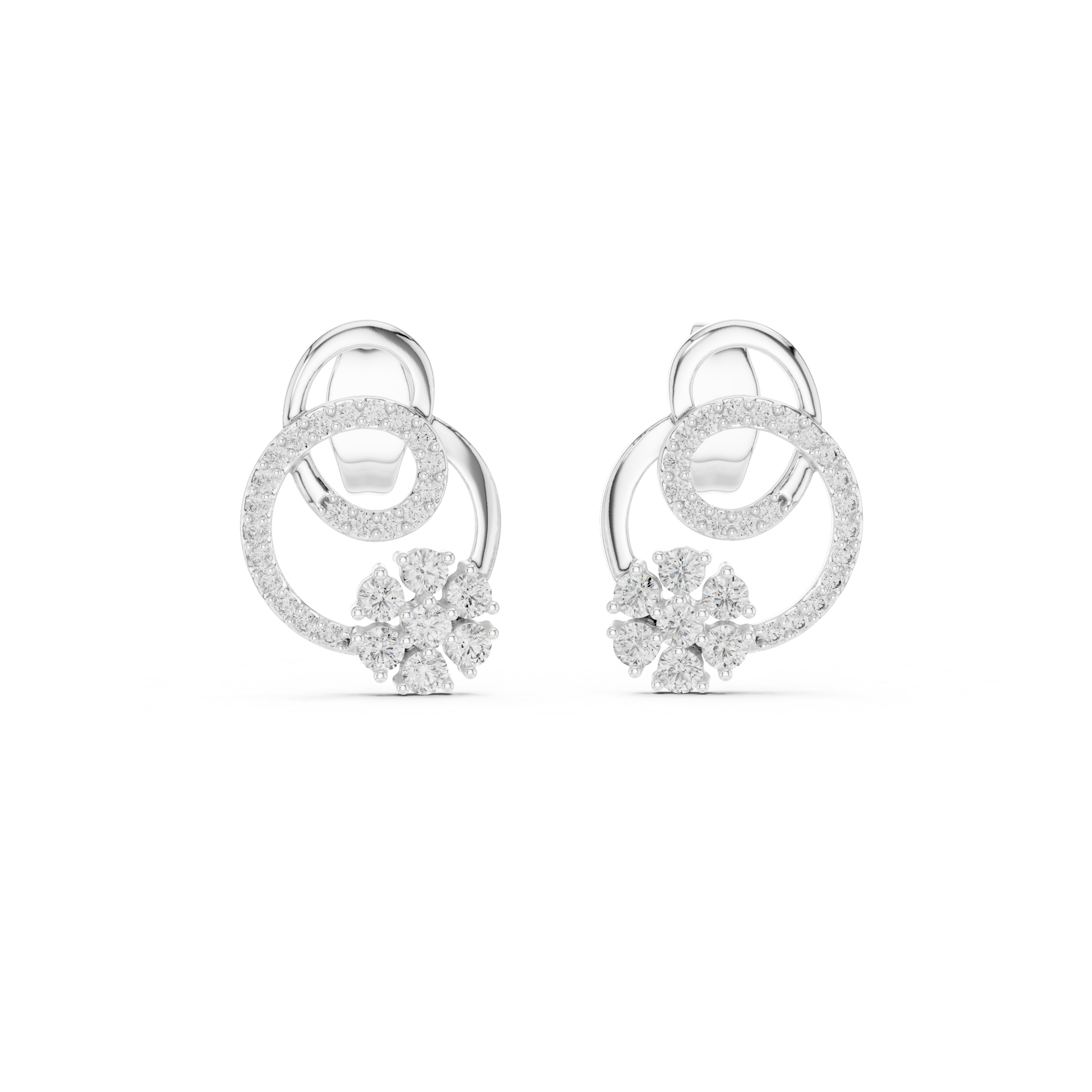Floral halo diamond stud earrings in gold with round lab grown diamonds