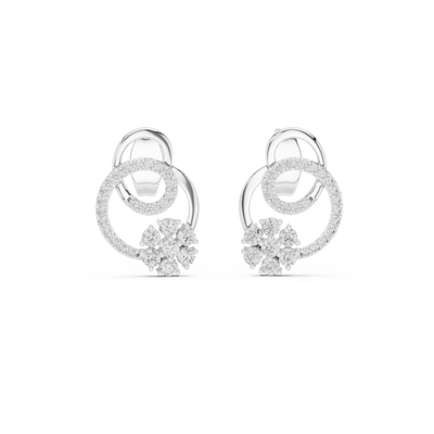 Floral halo diamond stud earrings in gold with round lab grown diamonds