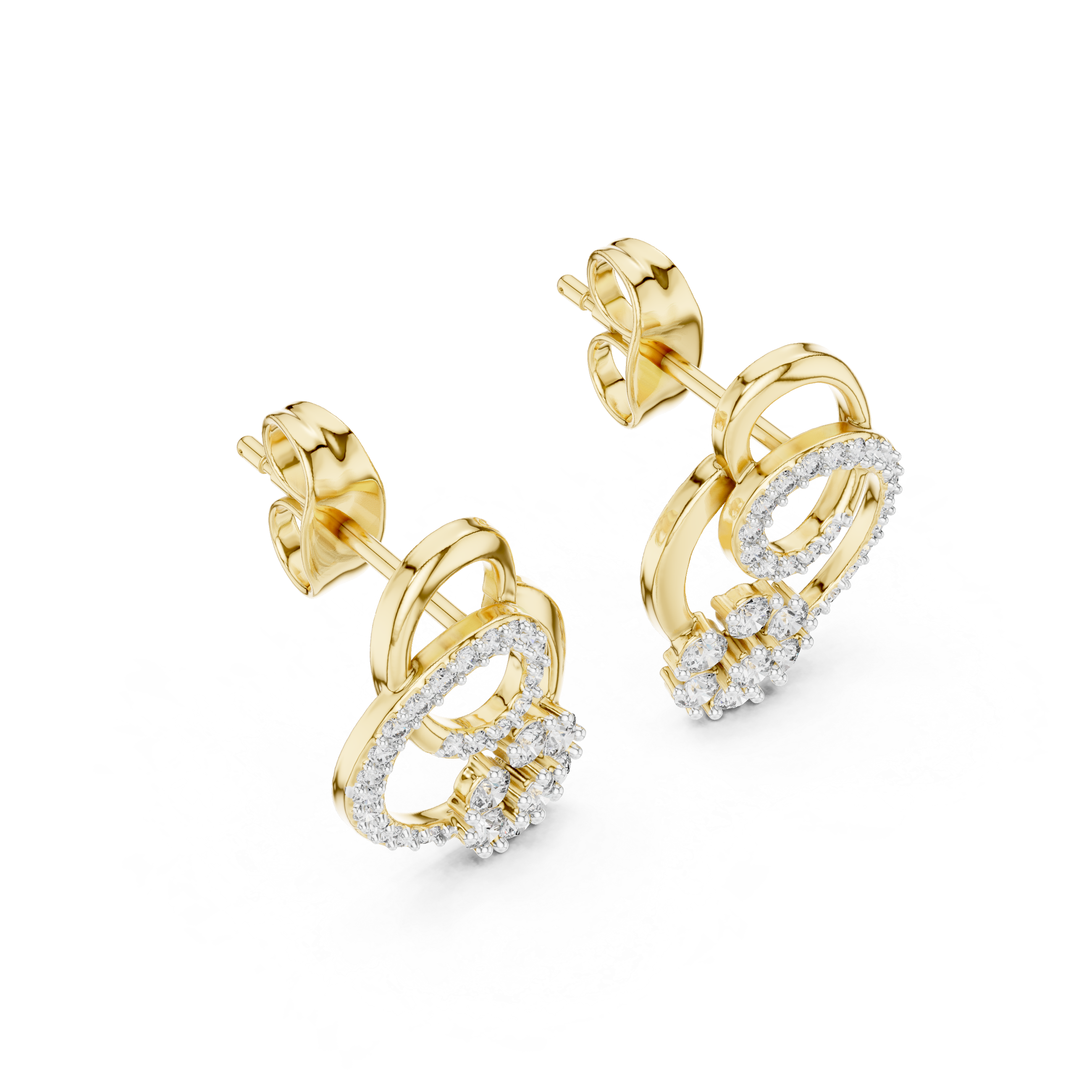 Floral halo diamond stud earrings in gold with round lab grown diamonds