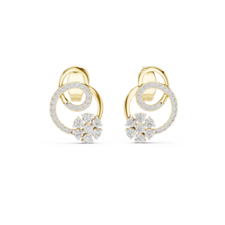 Front view of Floral Swirl diamond stud earrings in yellow gold.