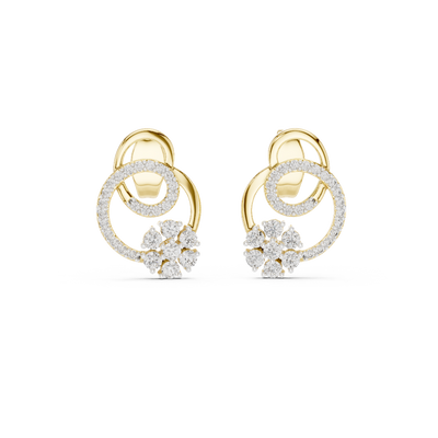 Front view of Floral Swirl diamond stud earrings in yellow gold.