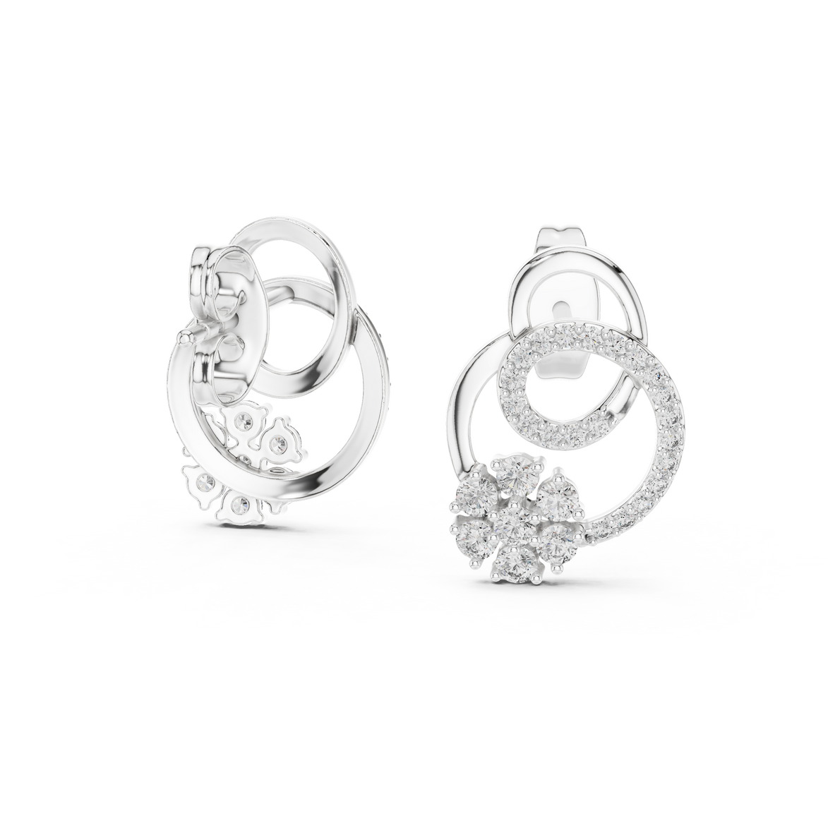 Floral halo diamond stud earrings in gold with round lab grown diamonds