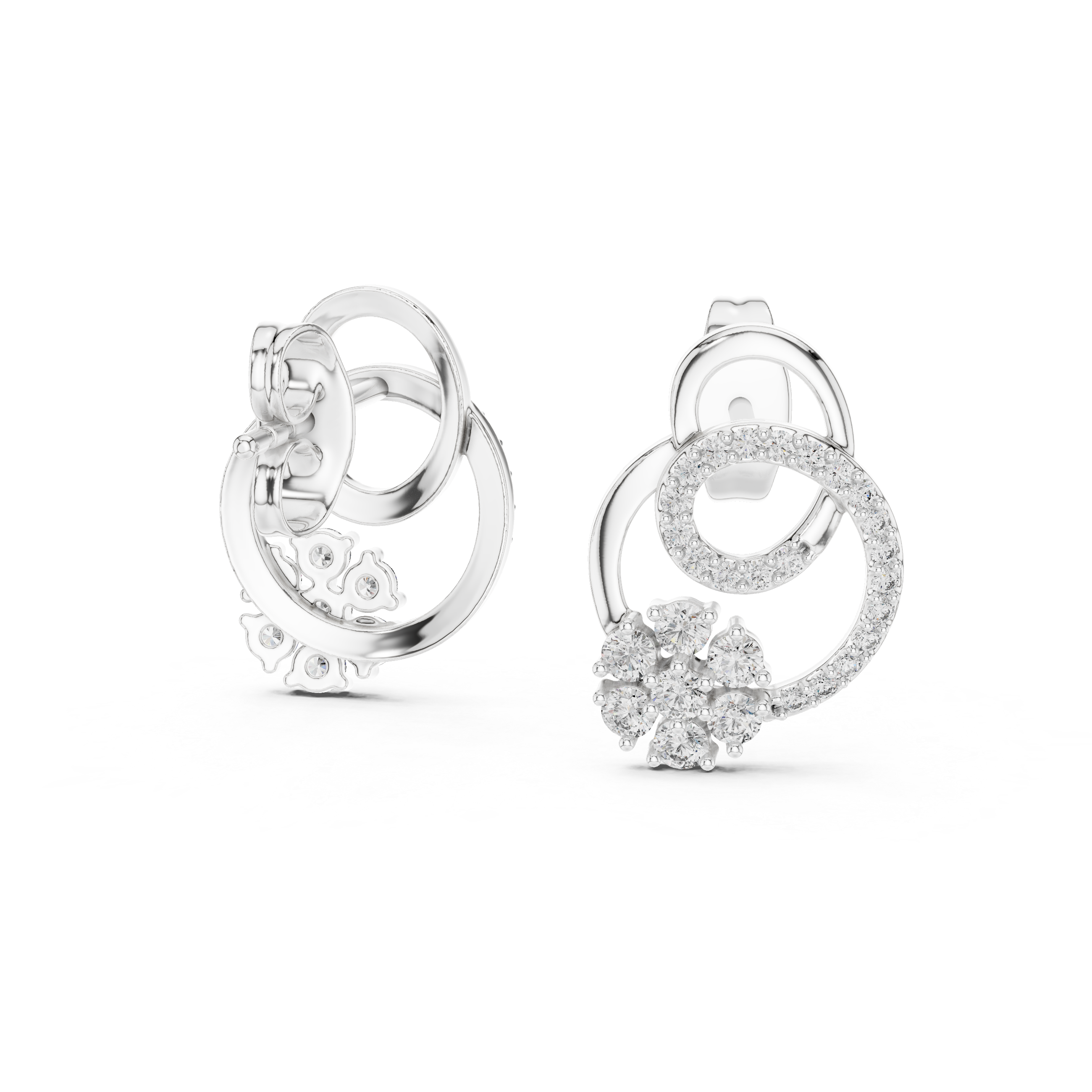 Floral halo diamond stud earrings in gold with round lab grown diamonds