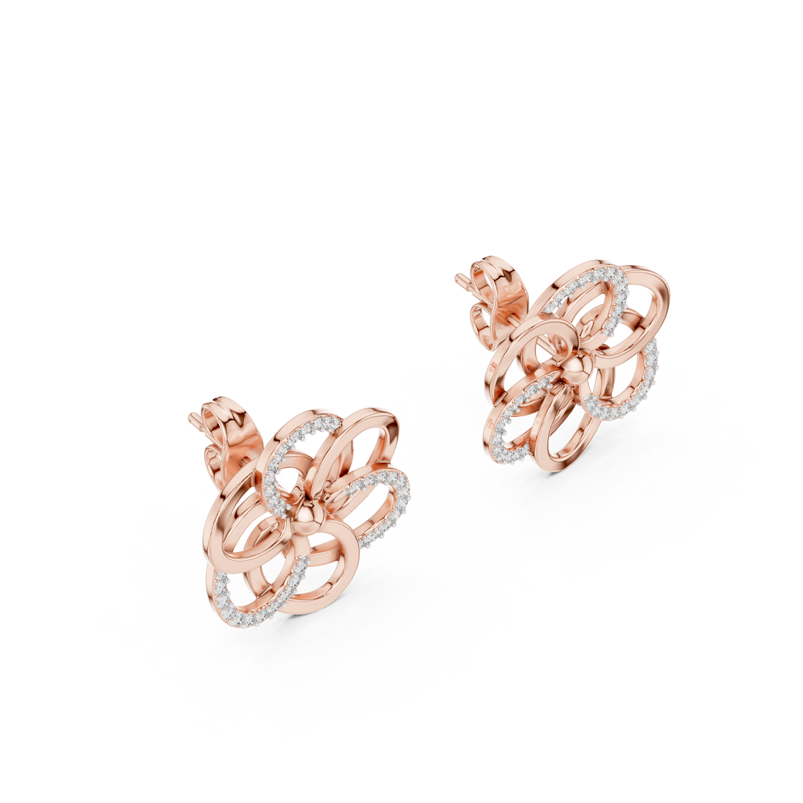 Floral diamond stud earrings in gold with round lab grown diamonds