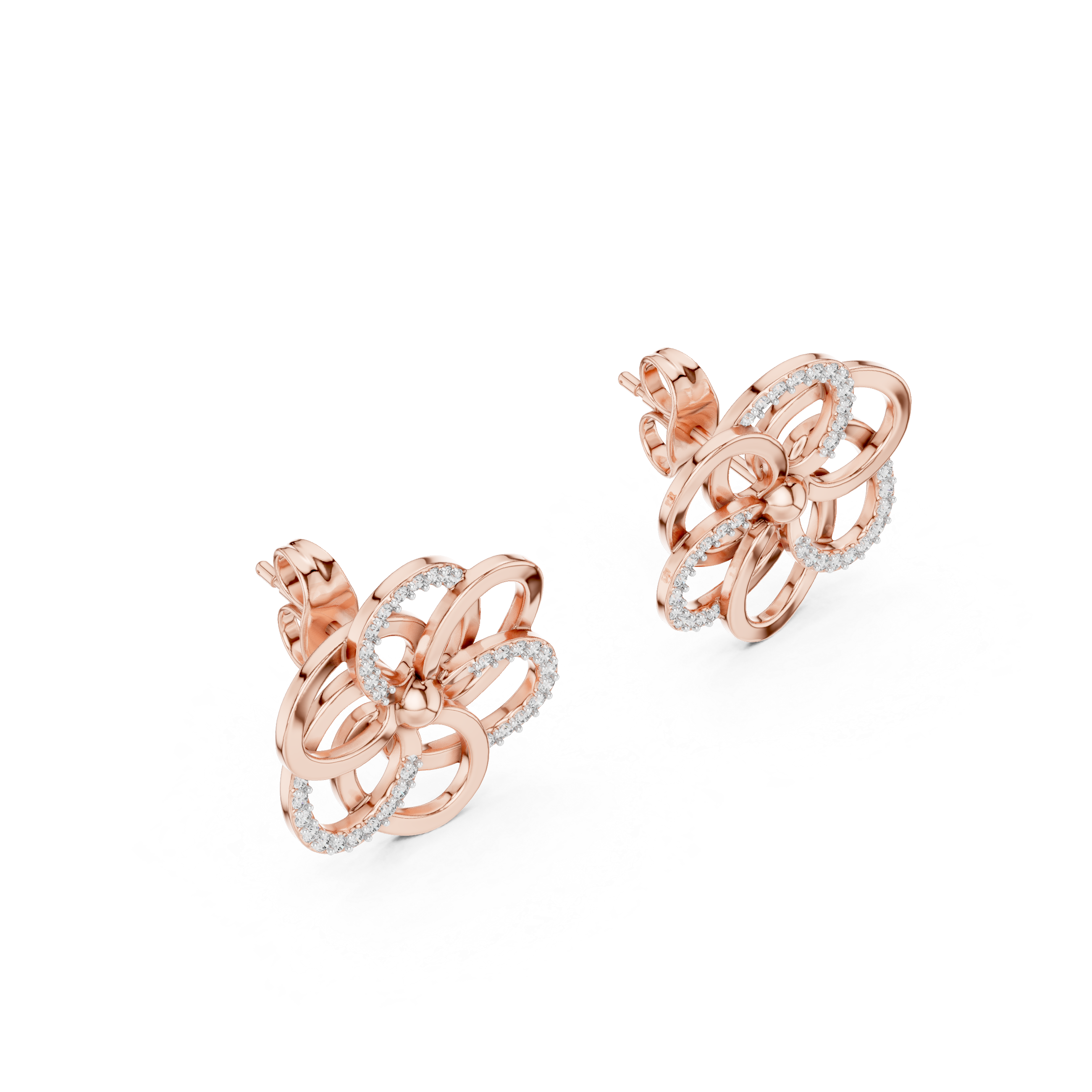 Floral diamond stud earrings in gold with round lab grown diamonds
