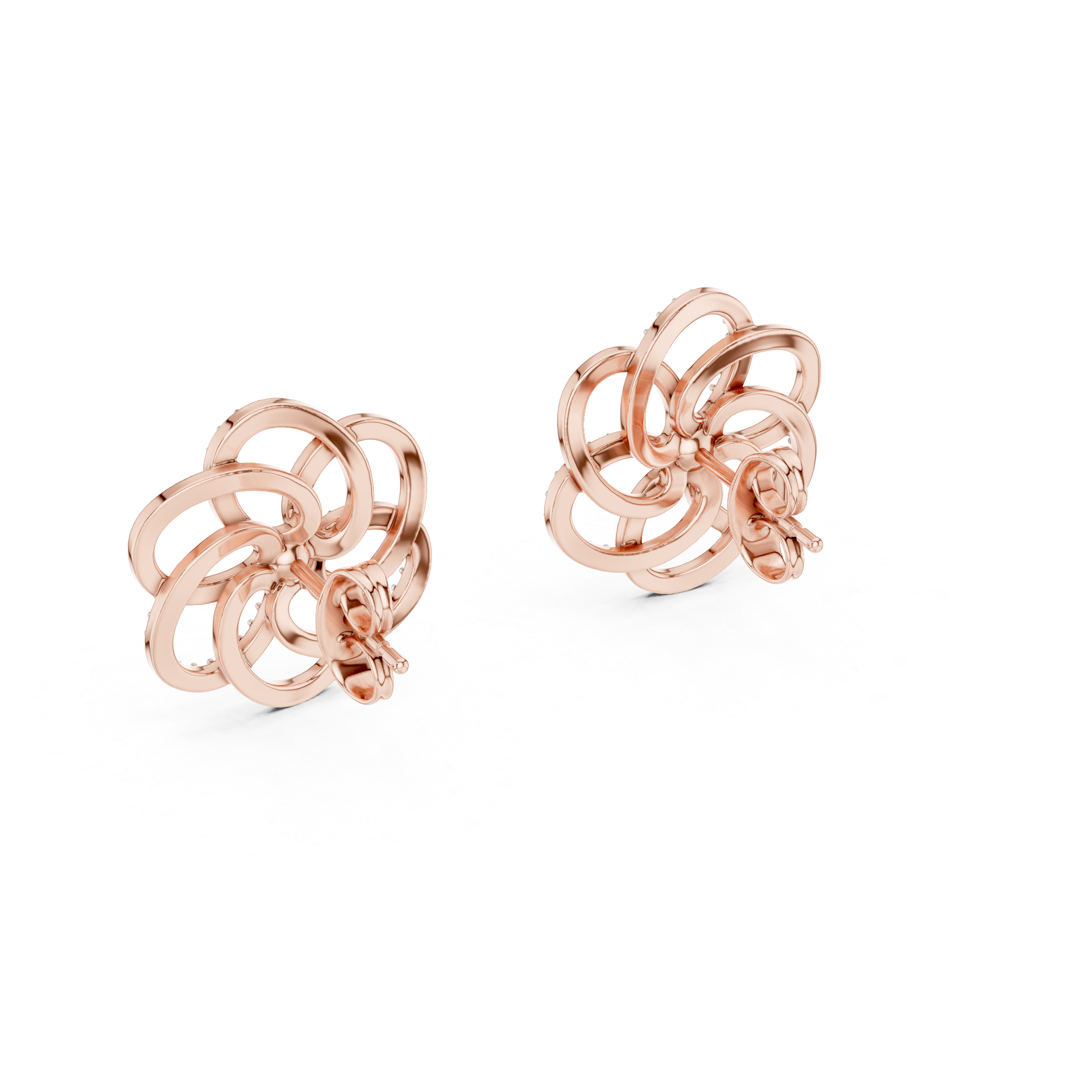 Floral diamond stud earrings in gold with round lab grown diamonds