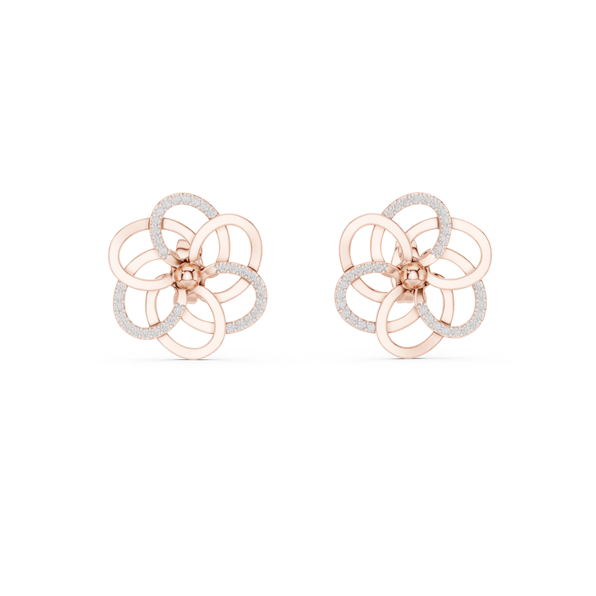 Floral diamond stud earrings in gold with round lab grown diamonds