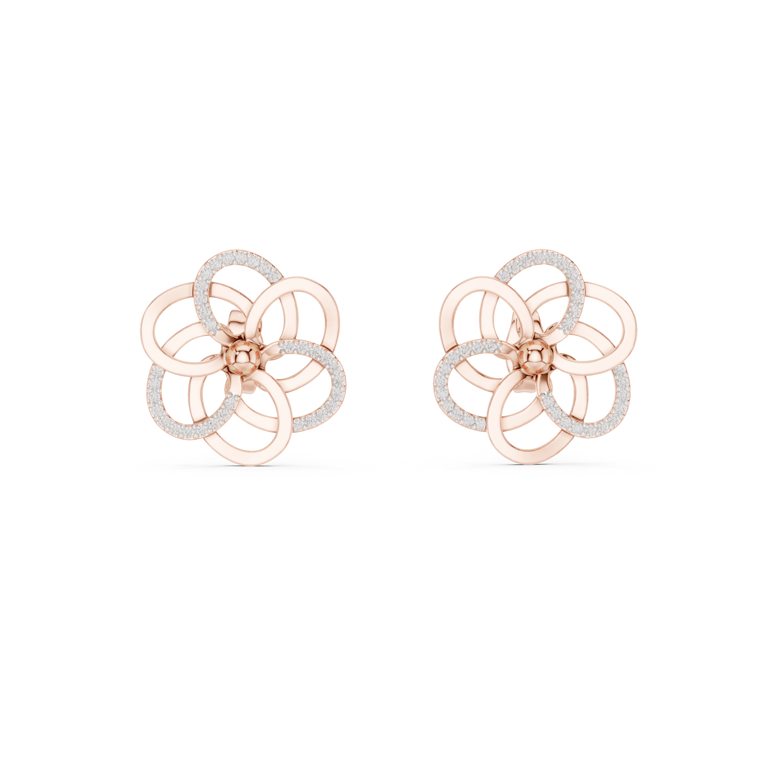 Floral diamond stud earrings in gold with round lab grown diamonds