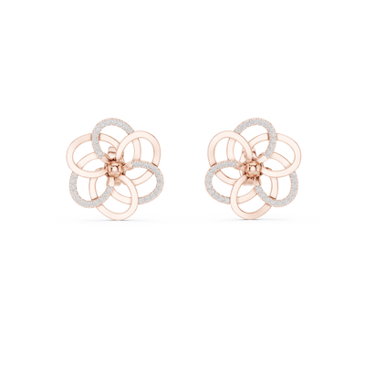 Floral diamond stud earrings in gold with round lab grown diamonds