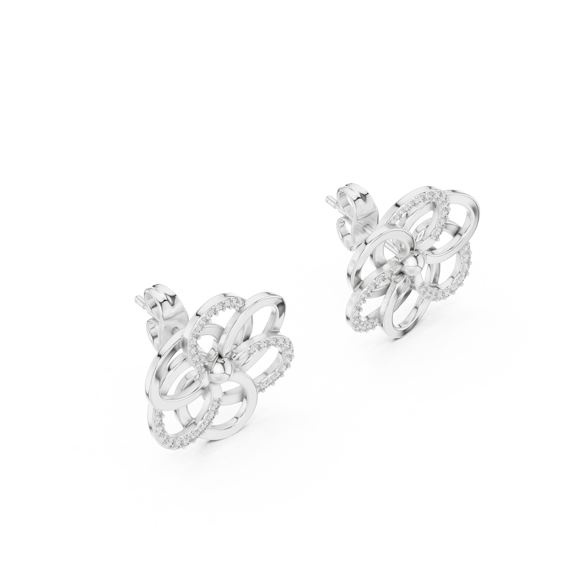 Floral diamond stud earrings in gold with round lab grown diamonds