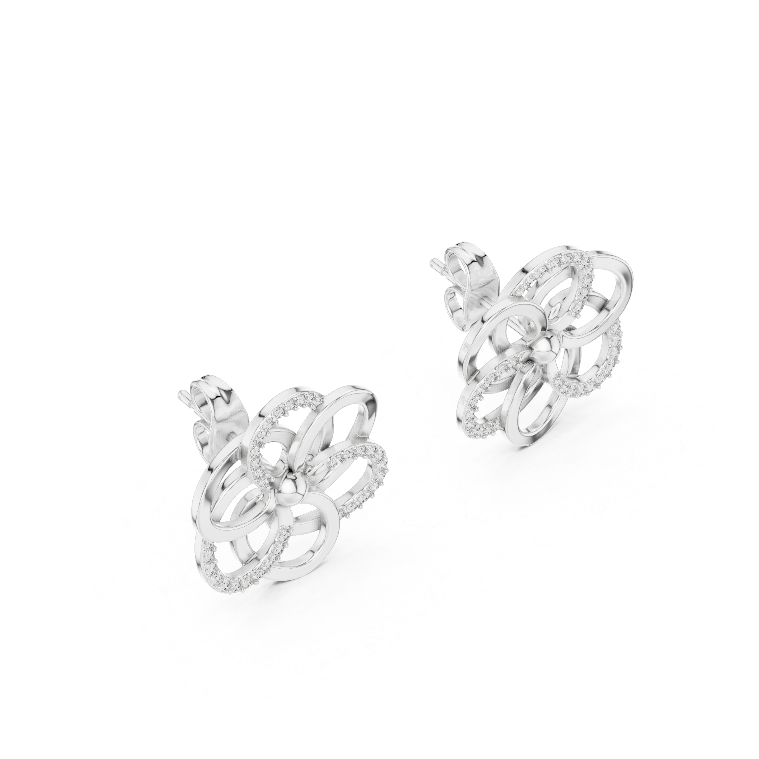 Floral diamond stud earrings in gold with round lab grown diamonds