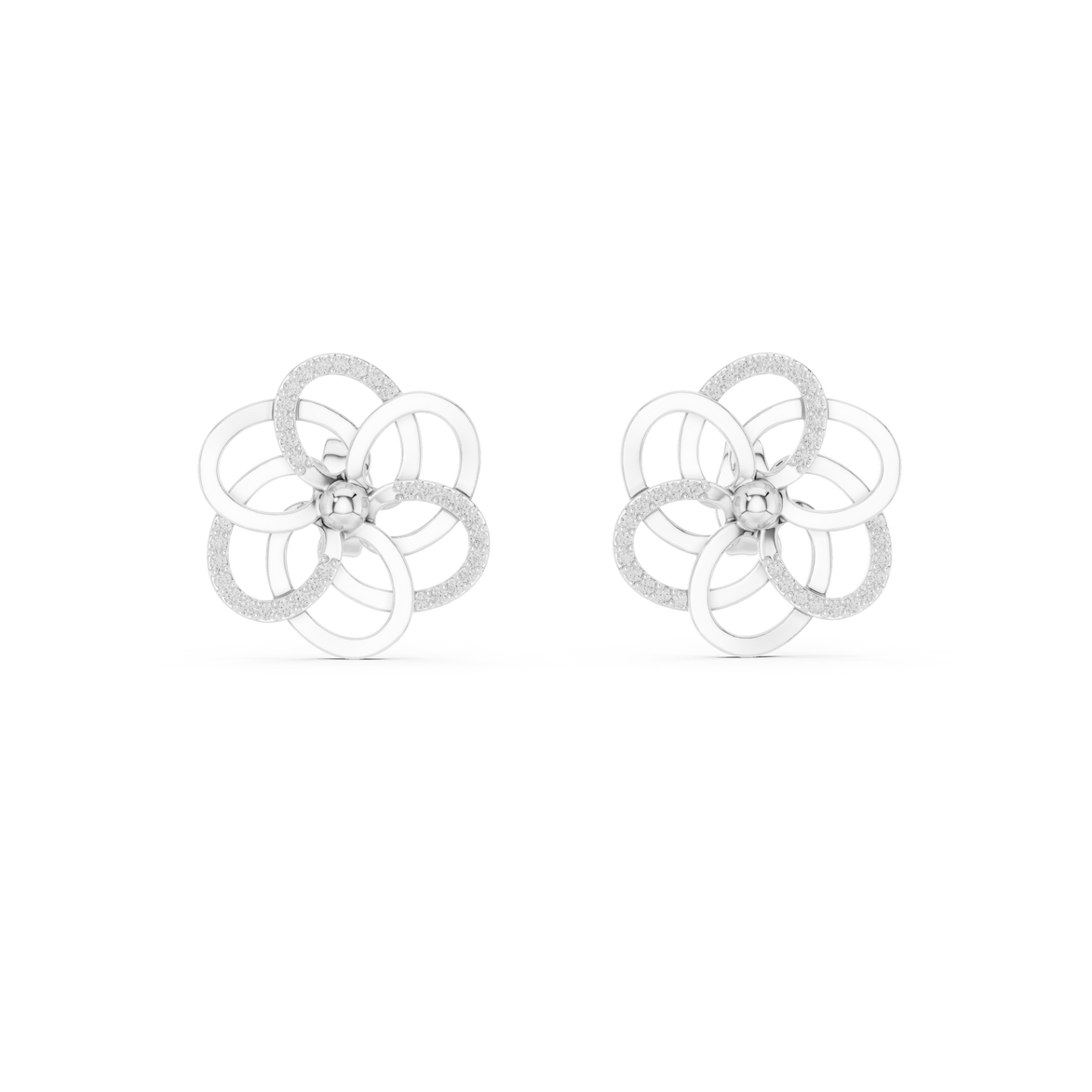 Floral diamond stud earrings in gold with round lab grown diamonds