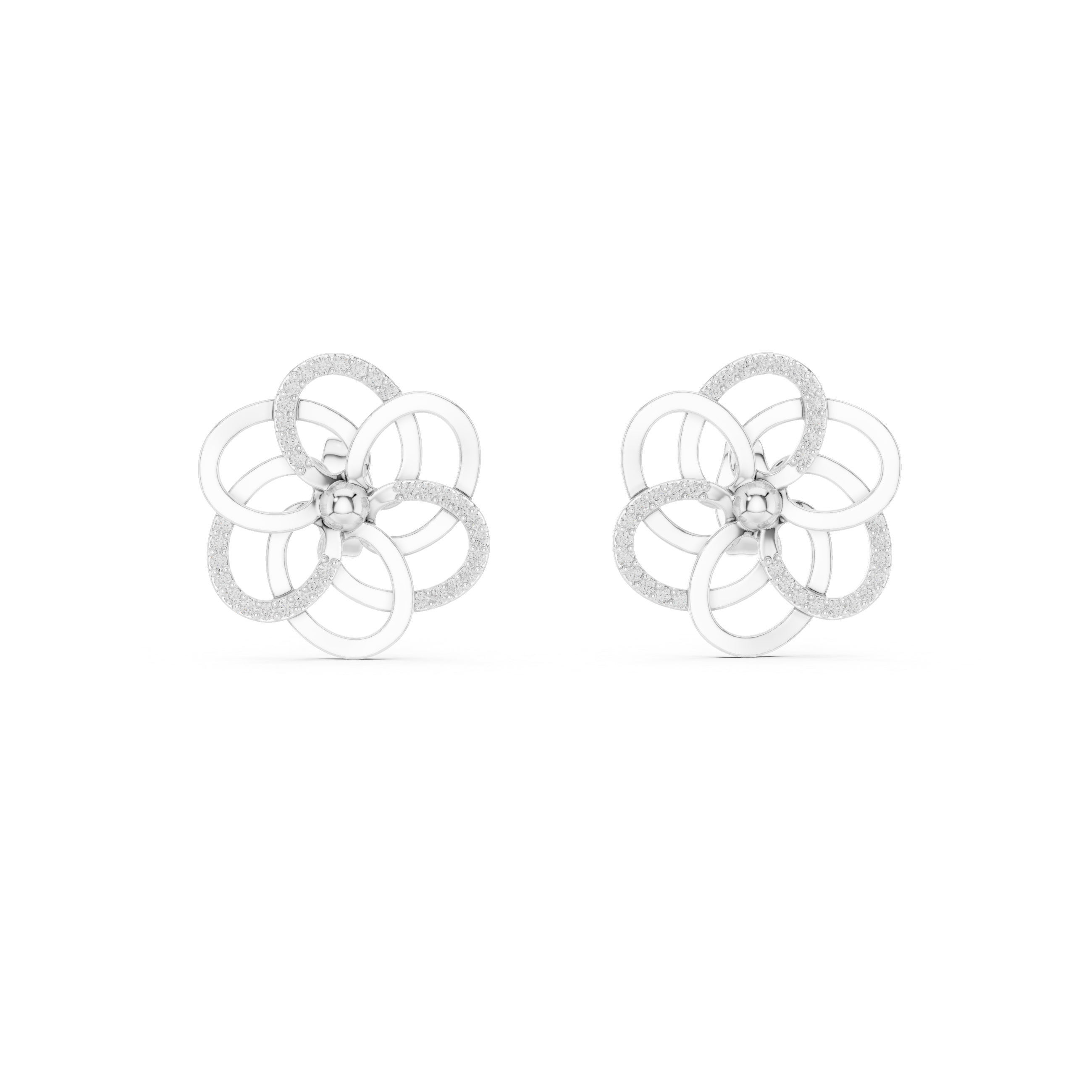 Floral diamond stud earrings in gold with round lab grown diamonds