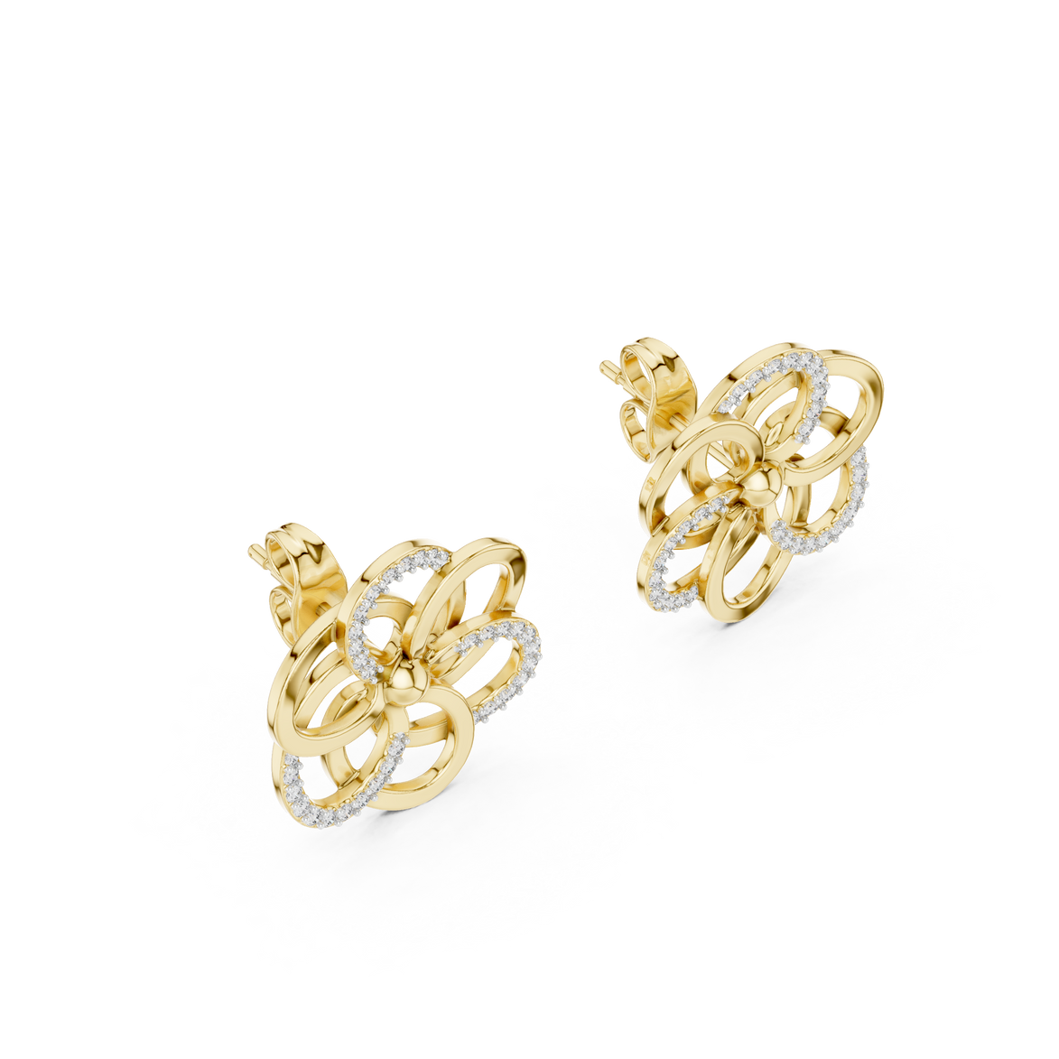 Floral diamond stud earrings in gold with round lab grown diamonds