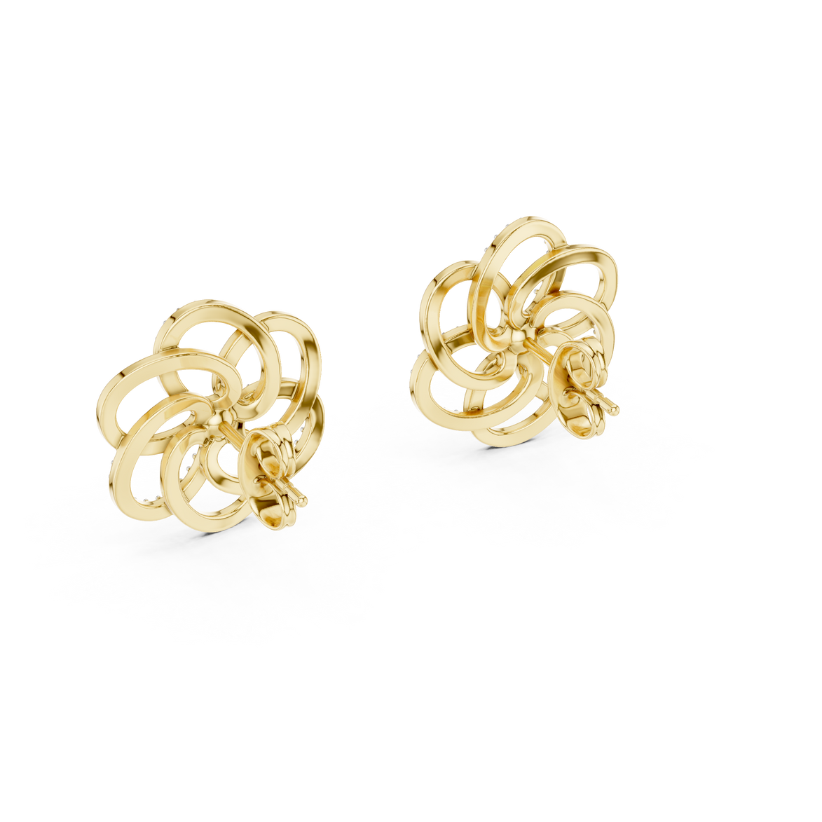 Floral diamond stud earrings in gold with round lab grown diamonds