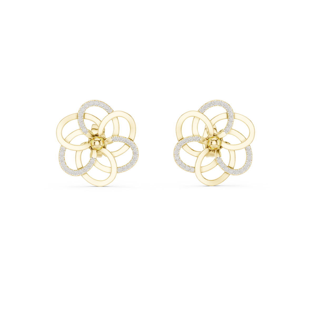 Floral diamond stud earrings in gold with round lab grown diamonds