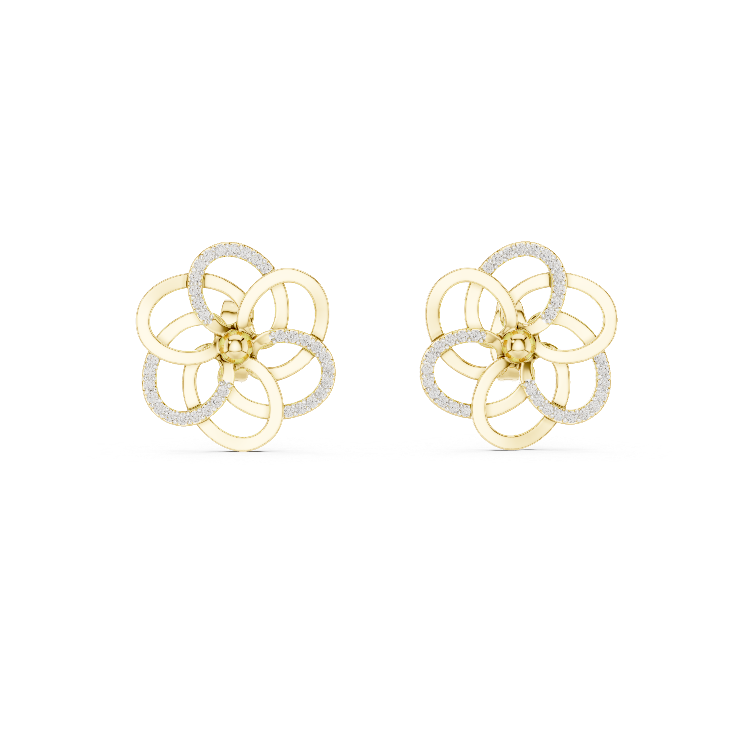 Floral diamond stud earrings in gold with round lab grown diamonds