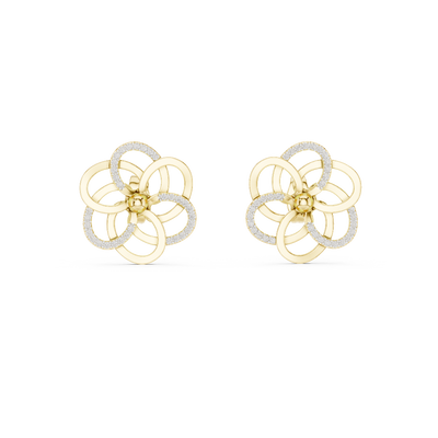Front view of Blooming Grace diamond floral stud earrings in yellow gold.