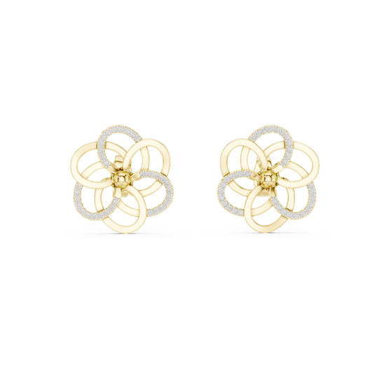 Front view of Blooming Grace diamond floral stud earrings in yellow gold.