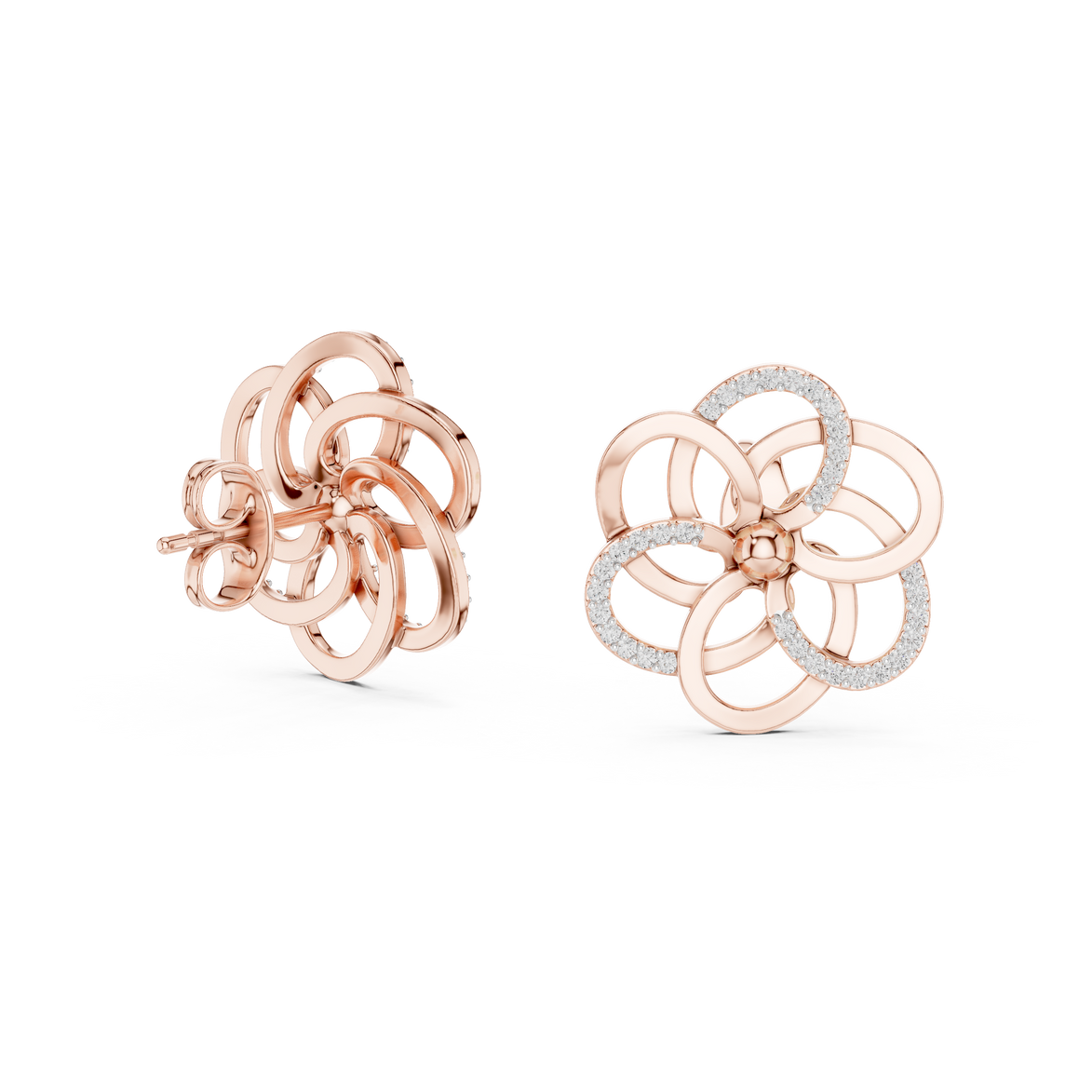 Floral diamond stud earrings in gold with round lab grown diamonds