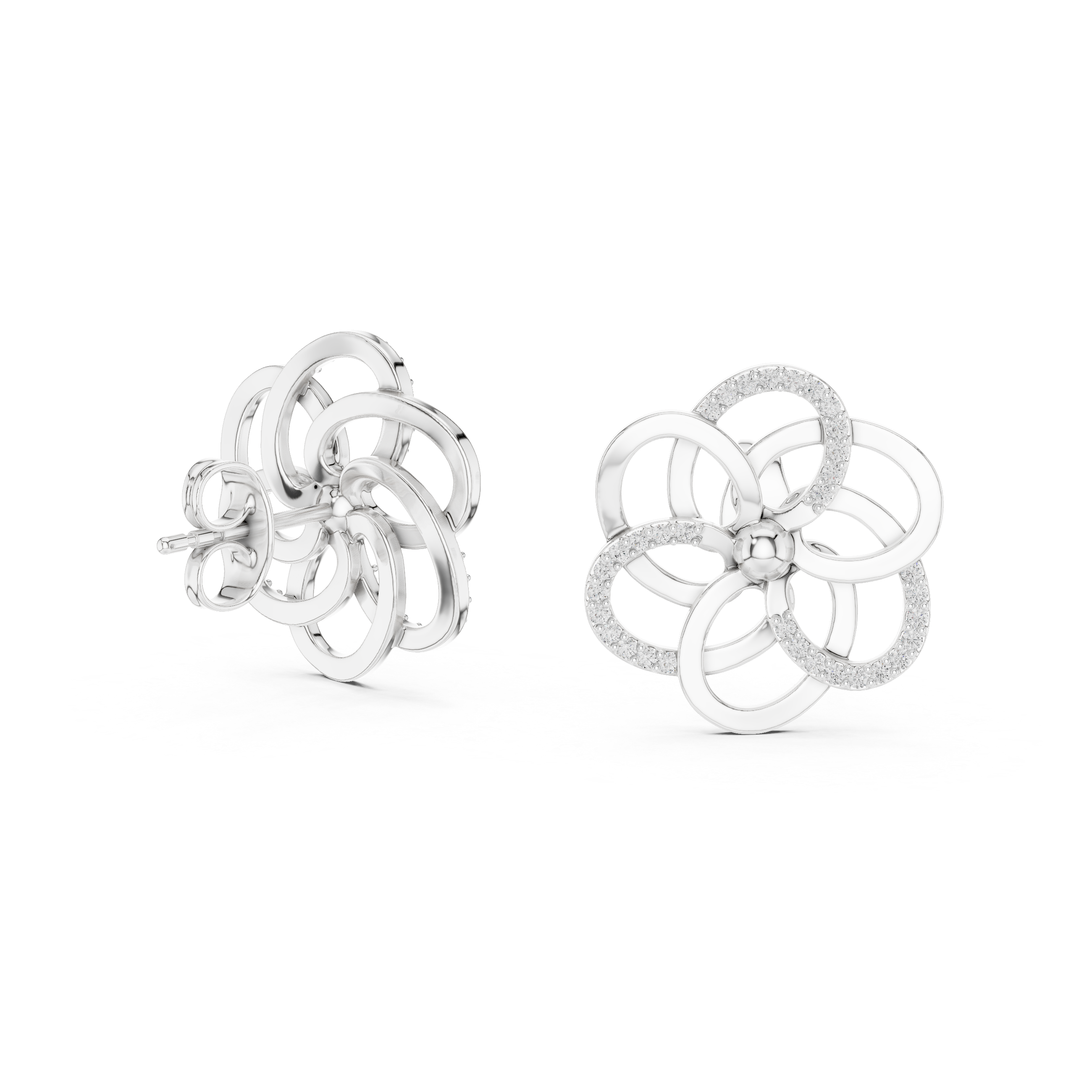 Floral diamond stud earrings in gold with round lab grown diamonds
