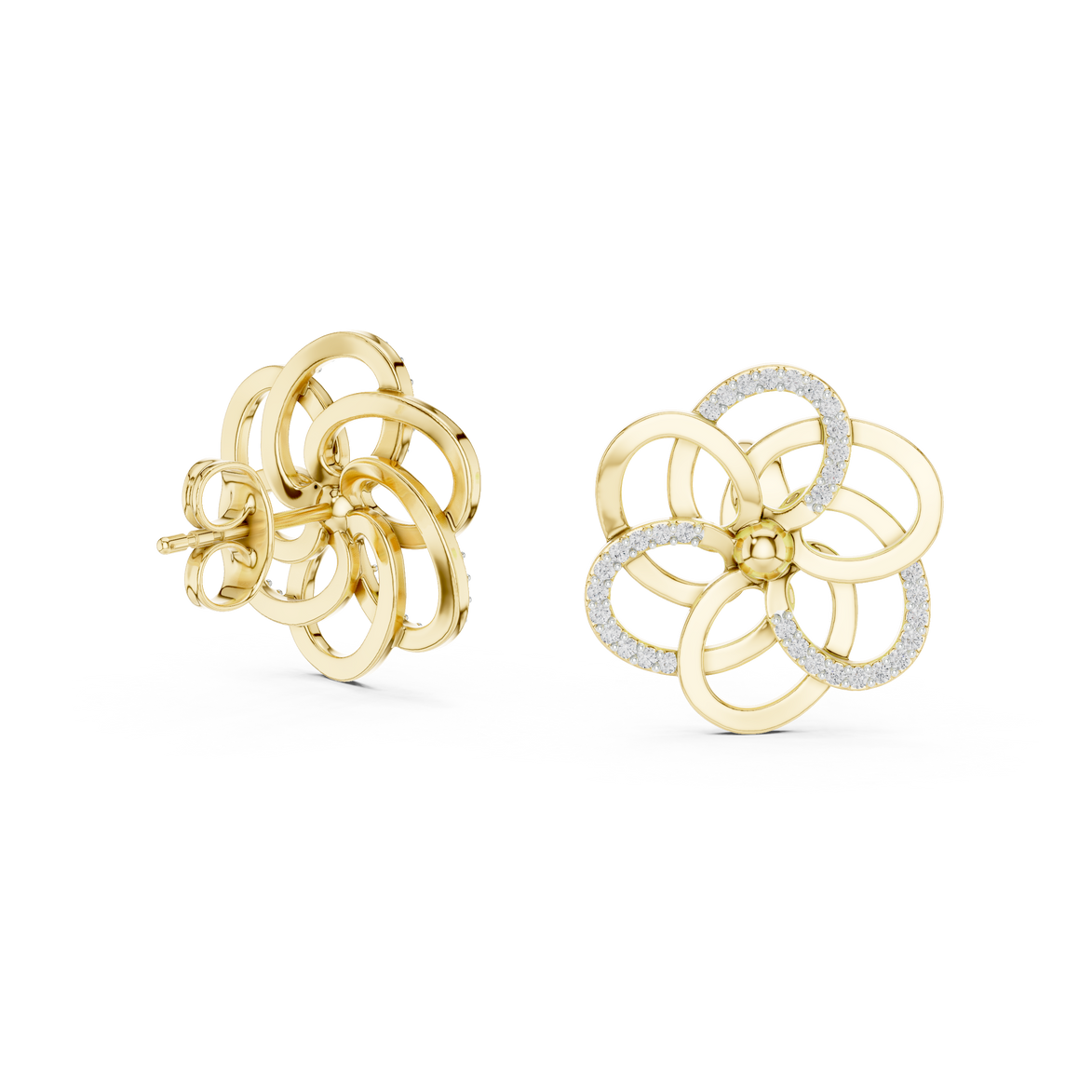 Floral diamond stud earrings in gold with round lab grown diamonds